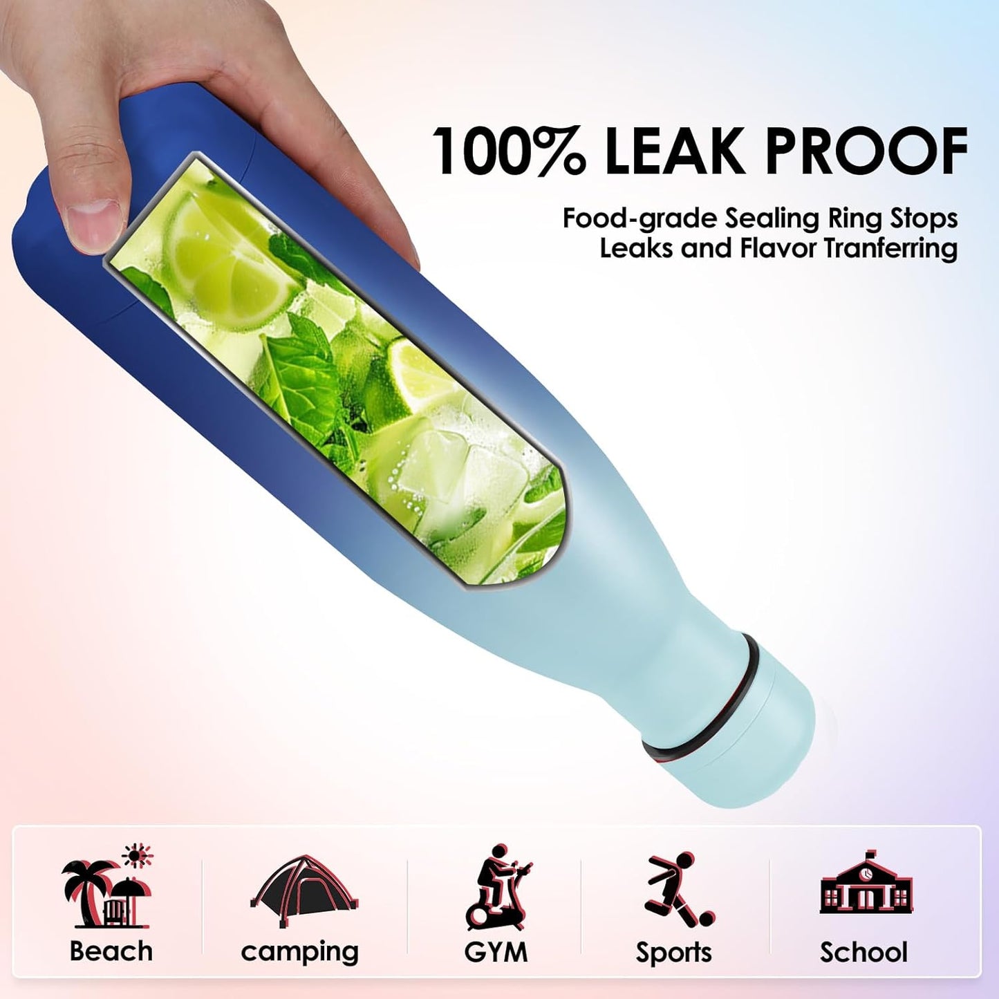 17oz Cola-Bottle Shaped Stainless Steel Leak-proof Water Bottle,Double Wall Vacuum Insulated Metal,Travel Mug For Sports Indoors & Outdoors,BPA-Free Kids Flasks,Green Blue(8 Pack)