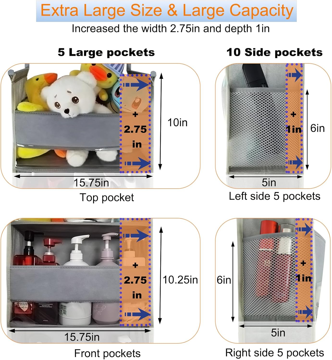 Extra Large Over The Door Organizer Storage 5-Shelves and 10 Side Pockets, Heavy Duty Hanging Door Organizer for Closet Bathroom Bedroom Nursery Pantry, Grey