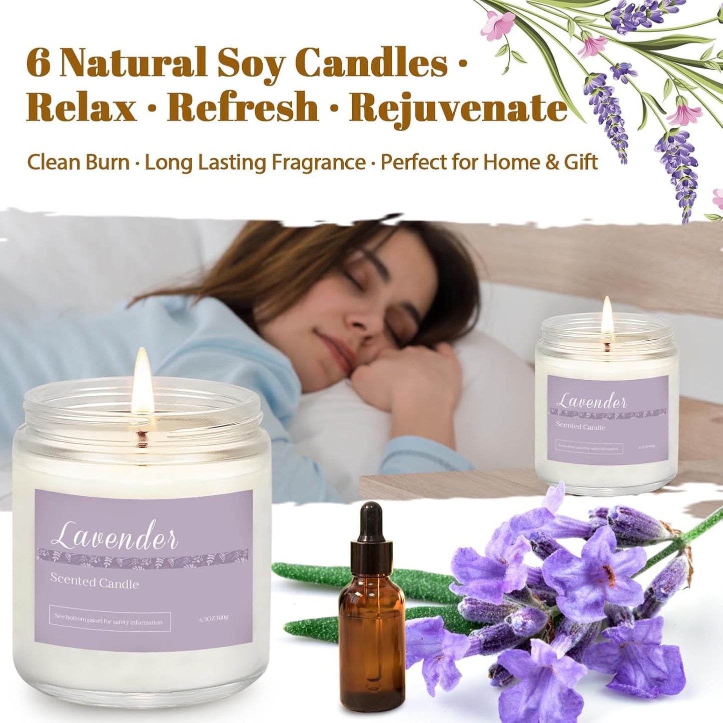 Scented Candles Gift Set for Women, 6-Pack Aromatherapy Candles for Home