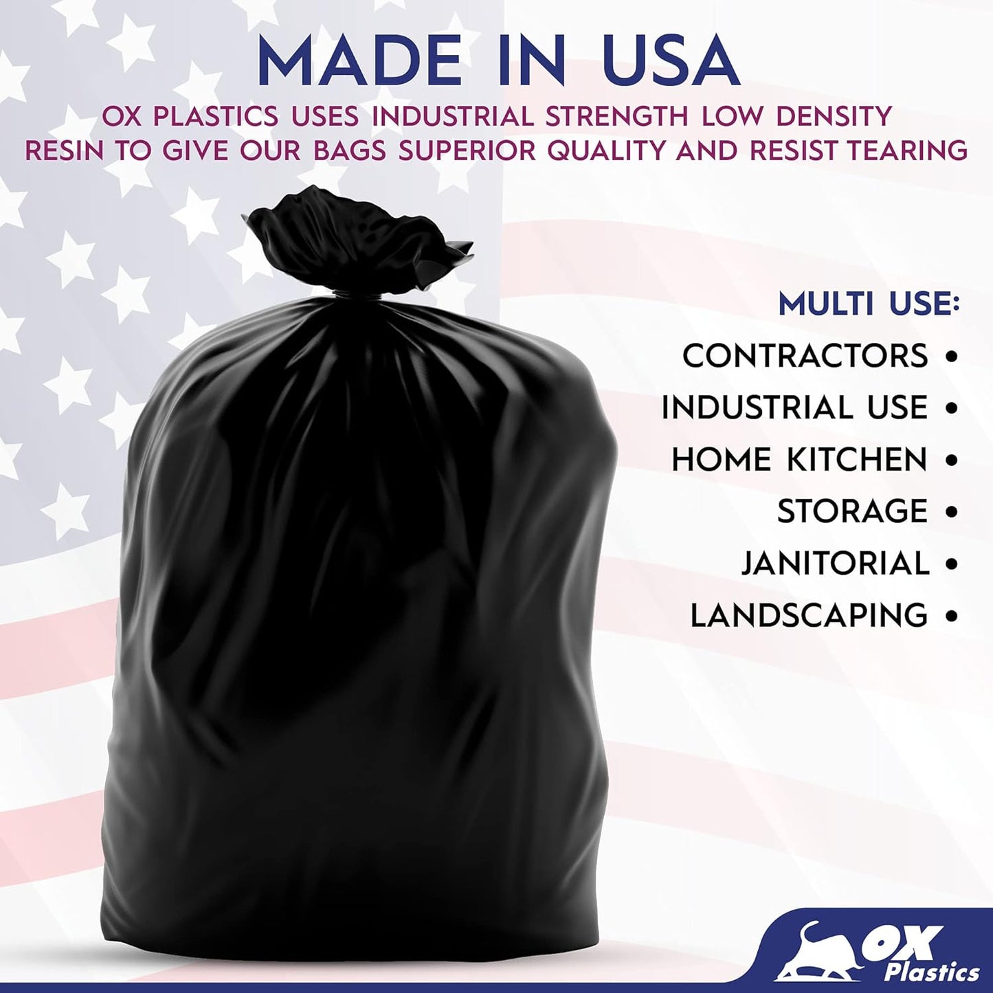 OX Plastics Black Trash Bags - Heavy Duty Garbage Bags, Extra Thick Unscented Large Trash Can Liners for Home, Outdoor, and Commercial Use - 42 Gallon, 50 Count