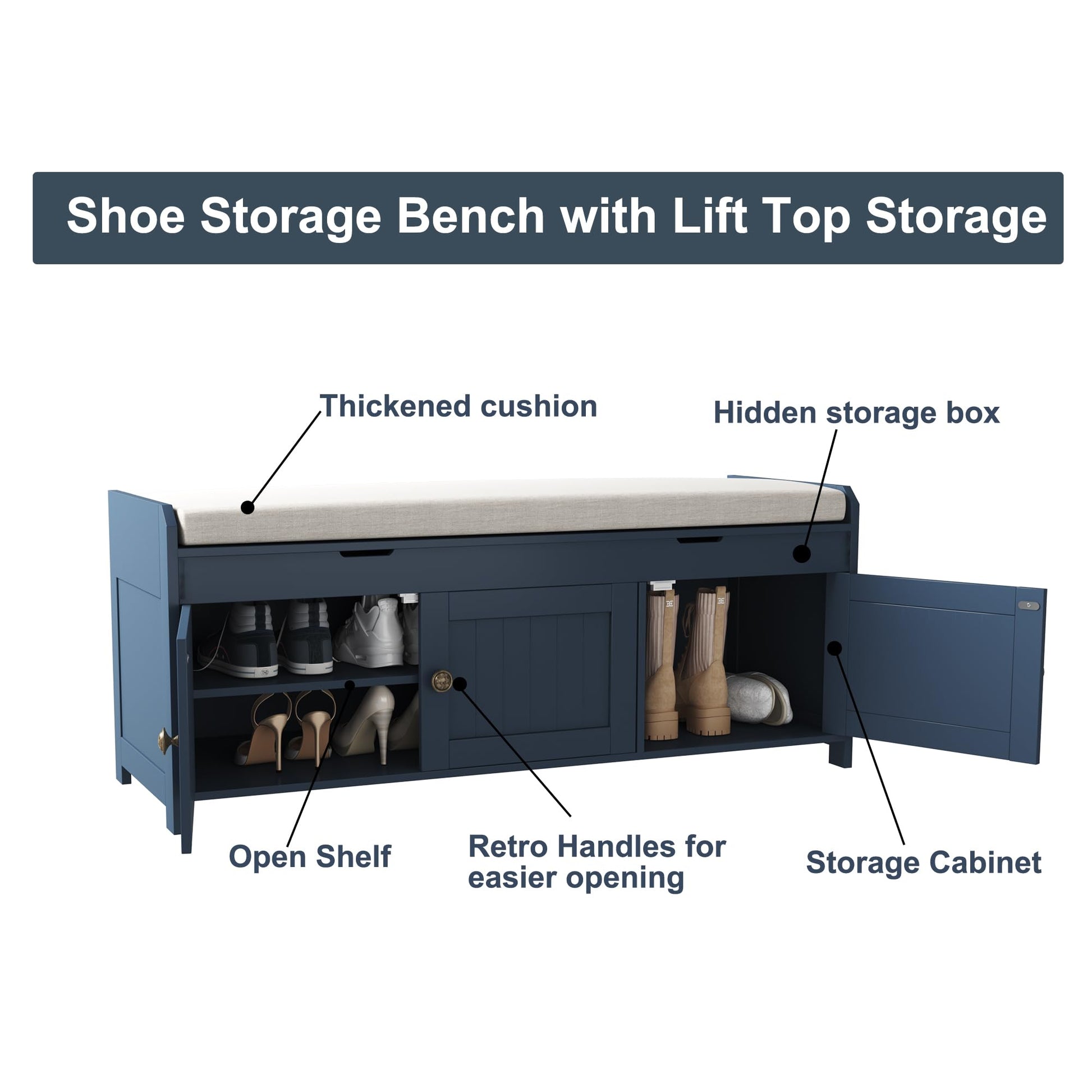 HOMEFORT 41.3" Shoe Bench with Lift Top Storage, Entryway Bench with Cushioned Seat, Wooden End of