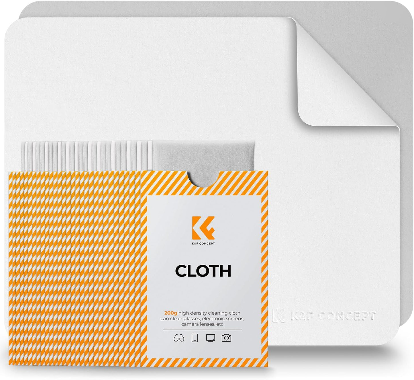 K&F Concept 30 Pack Lens Cleaning Cloth | Microfiber Cleaning Cloth | Glasses Cleaning Cloths | Eyeglass Lens Cleaner | Eyeglasses, Camera Lens, VR/AR Headset, and Screen Cleaning | White & Grey