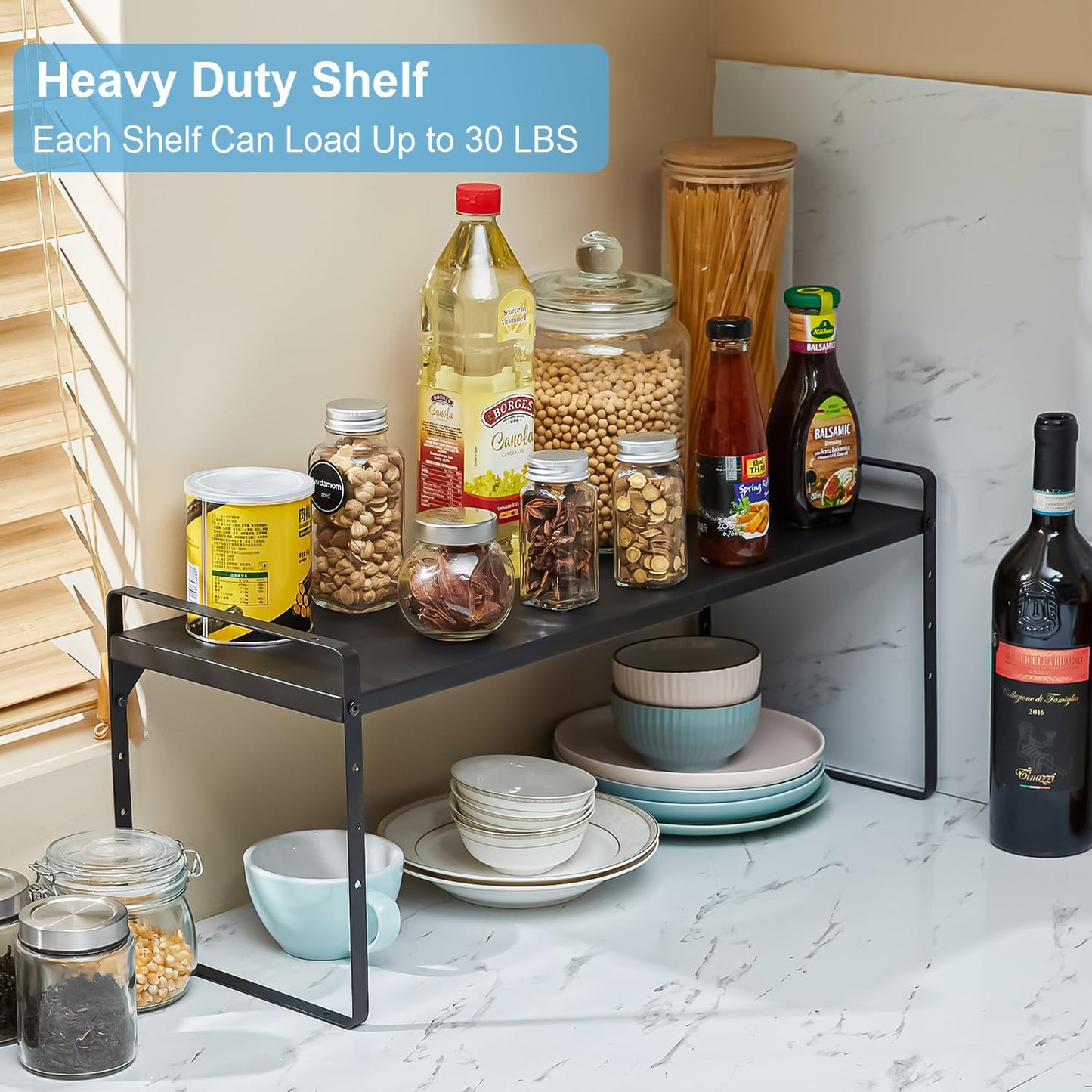 15.5 to 25.5 Inch Expandable Kitchen Cabinet Organizer Shelf, 2 Pack 30 LBS Heavy Duty Adjustable