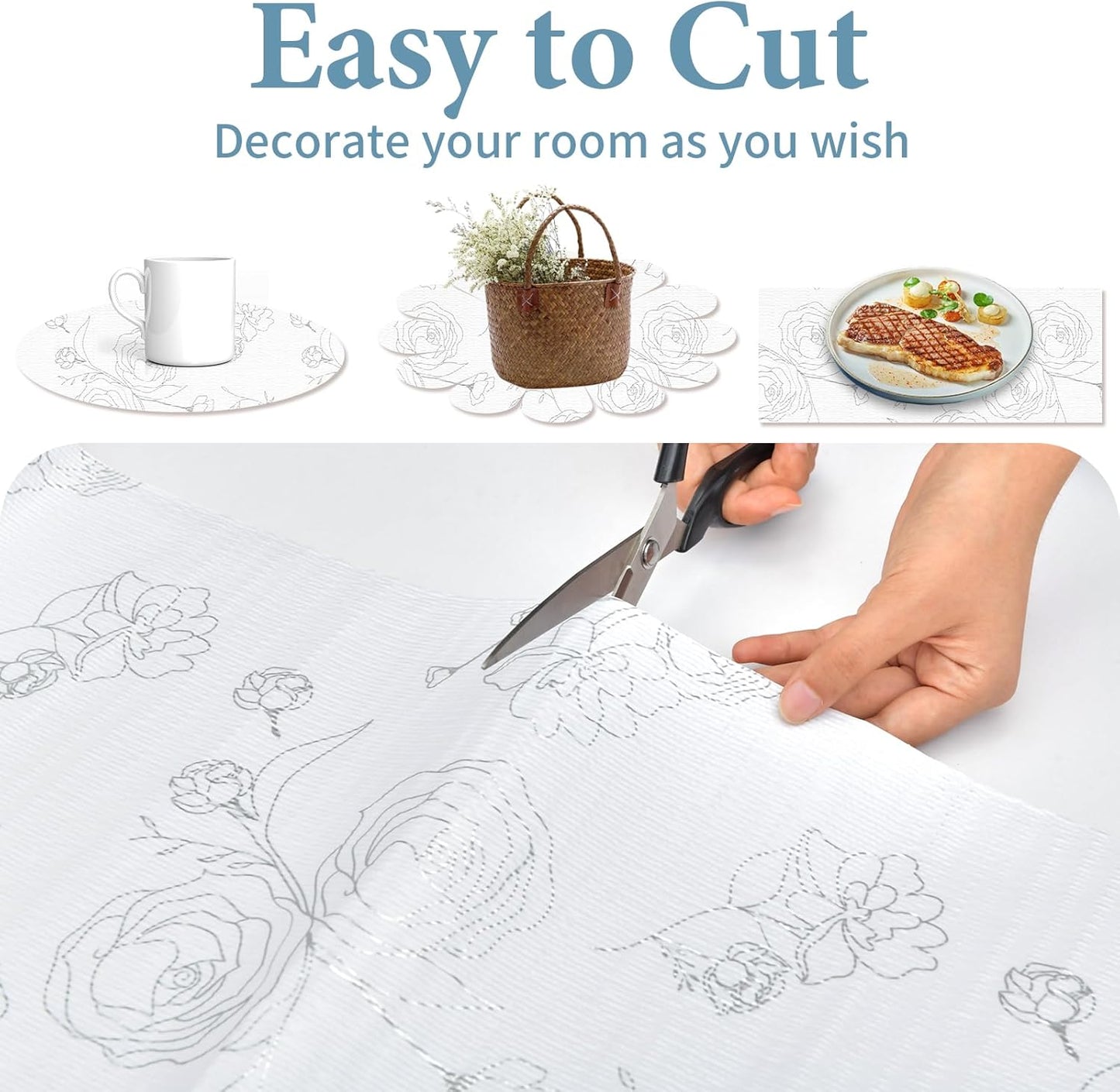 Shelf Liners for Kitchen Cabinets 17in x 30FT Non Adhesive Drawer Liner Sliver Floral Thickened Shelf Liner Paper Strong Non-Slip Easy to Clean for Tool Box Refrigerator with Knife and Tape Measure