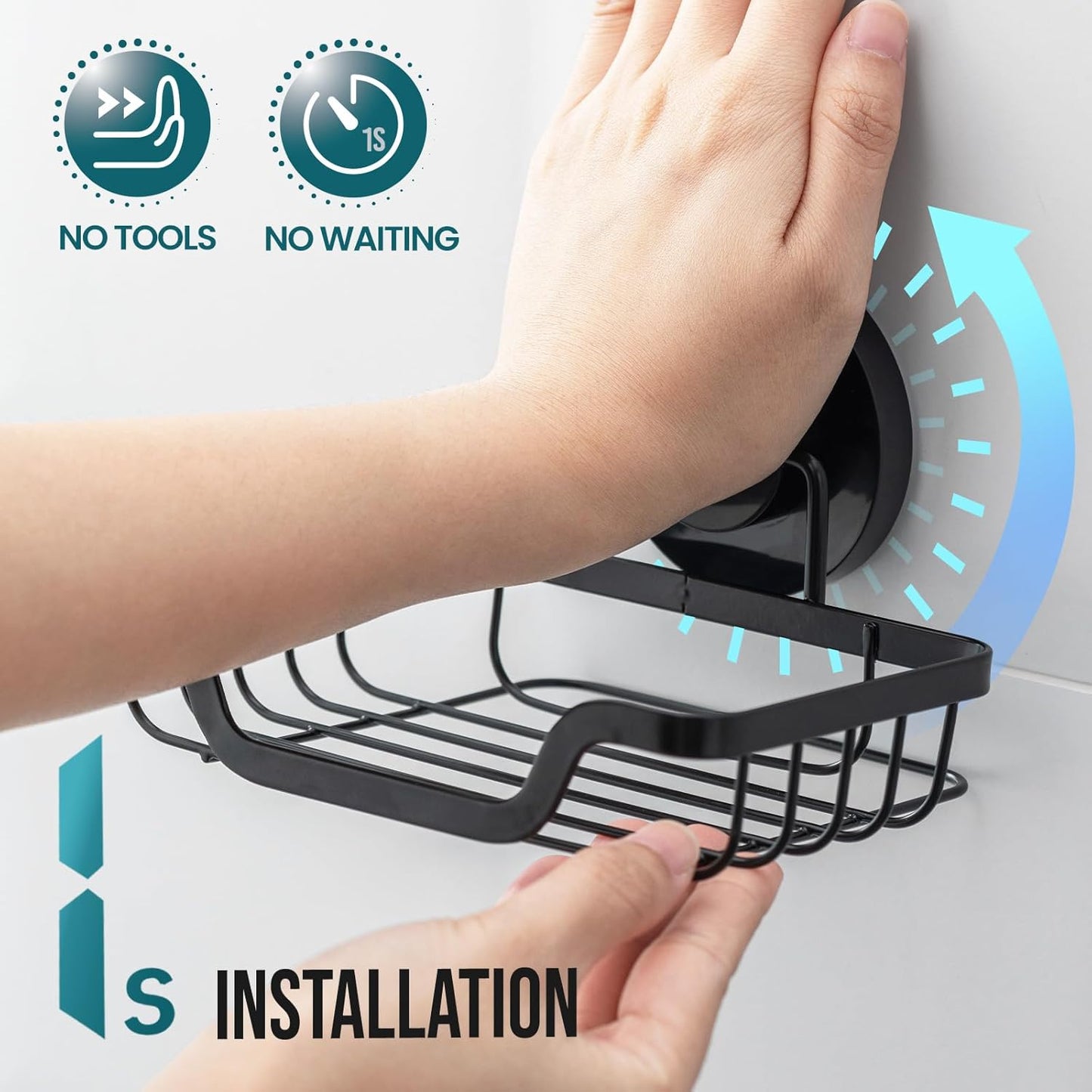 TAILI Soap Holder Bar Dish Suction Cup, Bar Shampoo Rack for Shower Wall, Draining Soap Saver Tray for Bathroom, Rustproof Stainless Steel Sponge Holder for Tub, Kitchen, Drill-Free, Black