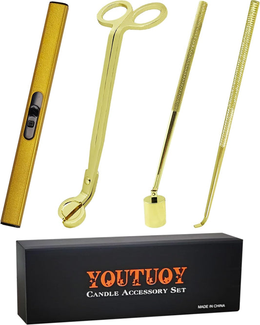 4 in1 Candle Accessory Set with Rechargeable Candle Lighter, Candle Wick Trimmer, Candle Wick