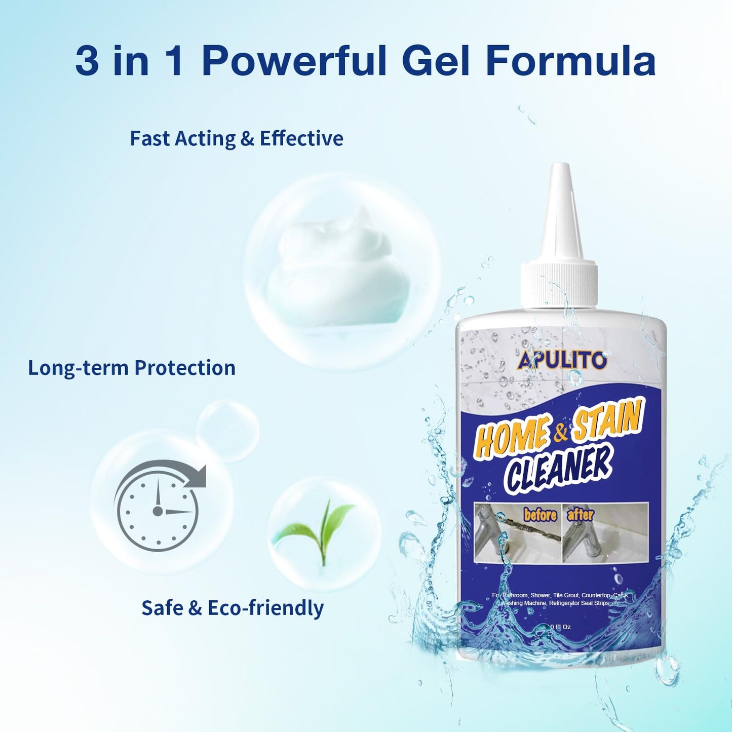 APULITO Household Cleaner Gel for Bathroom Shower Kitchen Tile Grout, Sinks Countertops 10 Fl Oz