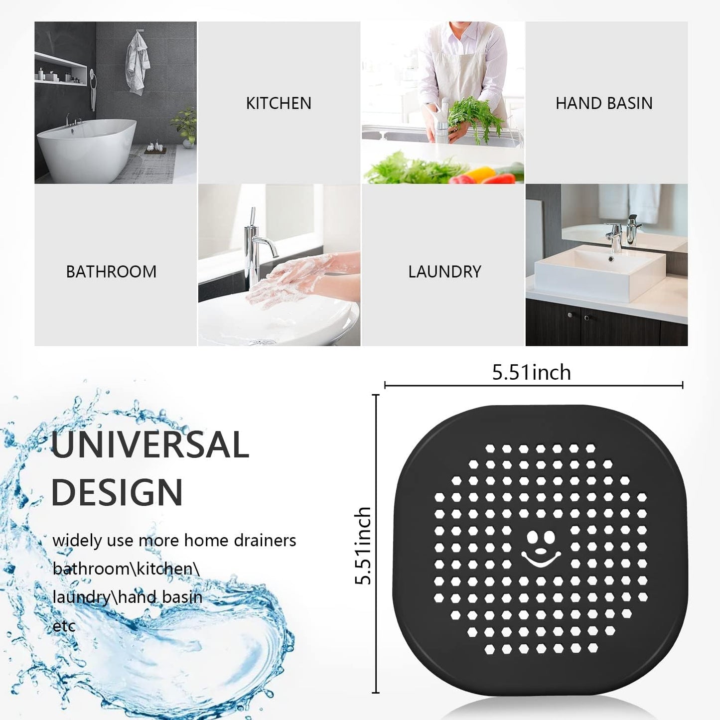 2 Pack Shower Drain Hair Catcher Silicone Drain Protector Hair Stopper with Suction Cup for Shower Kitchen Bathroom Black Grey
