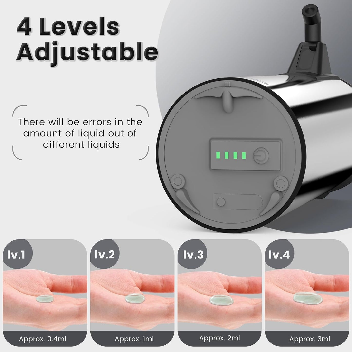 Automatic Soap Dispenser Touchless 11.8oz 4-Level Adjustment Auto Hand Soap Dispenser Stainless Steel Rechargeable for Bathroom Kitchen Hotel(Silver+Silver)