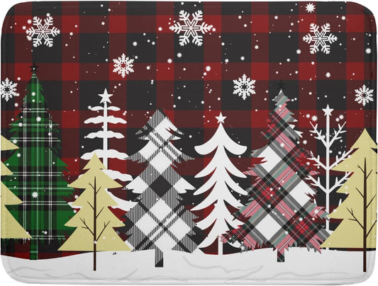 Merry Christmas Dish Drying Mat for Kitchen Counter 18x24 Inch Watercolor Buffalo Plaid Christmas Tree Microfiber Absorbent Dishes Pad Dish Drainer Mat Protector Kitchen Accessories for Countertop