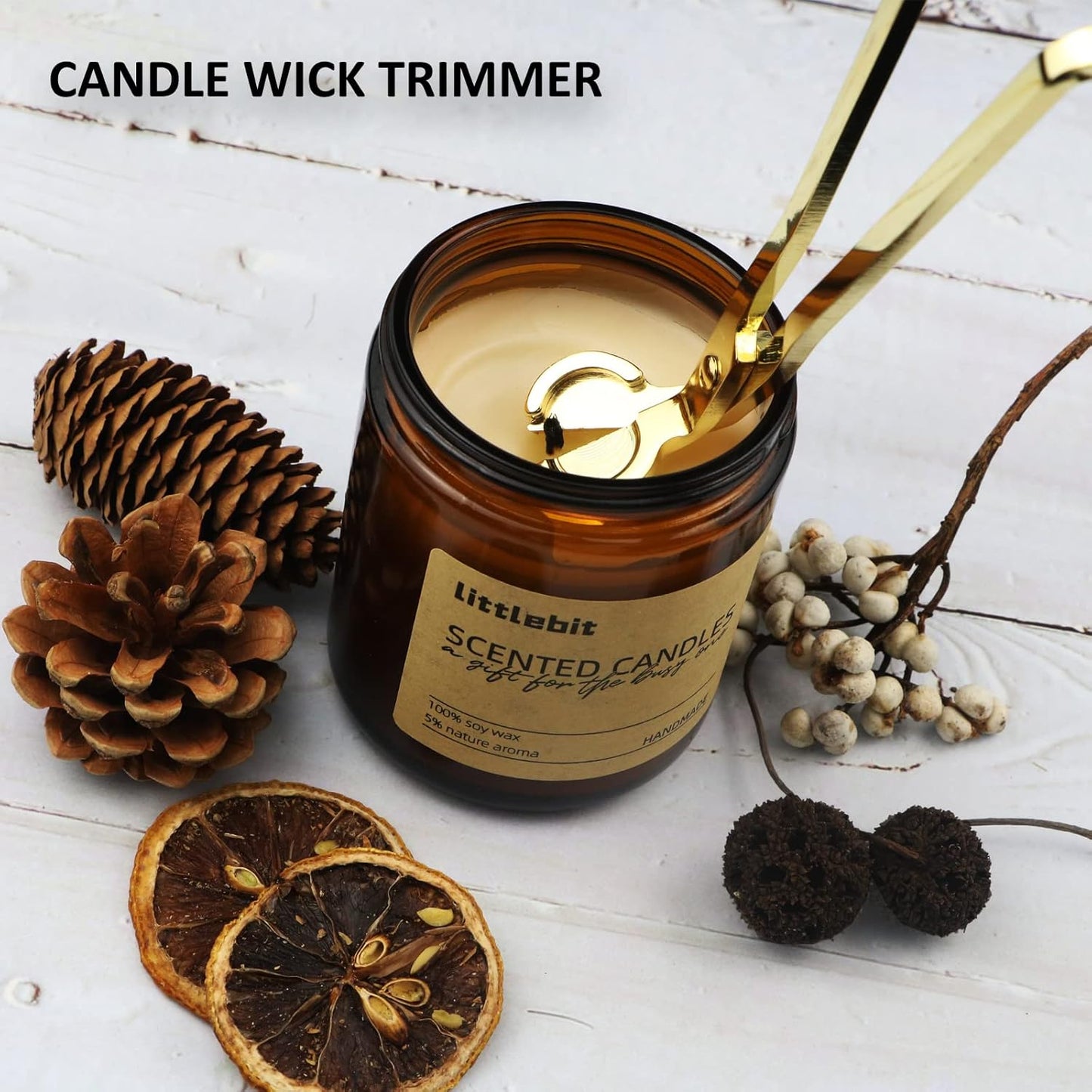 4 in 1 Candle Accessory Set, USB Rechargeable Lighter, Candle Wick Trimmer Cutter, Candle Snuffer & Candle Wick Dipper for Candle Aromatherapy Lover Gift, Stainless Steel Candle Care Kit (Golden)