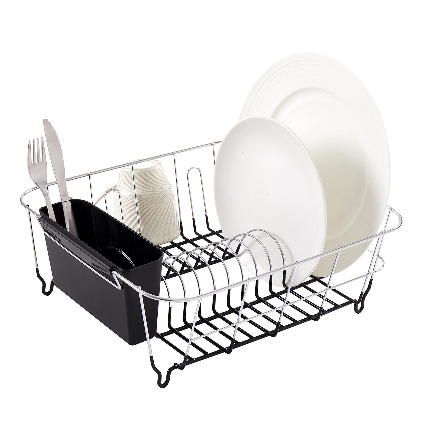 Sweet Home Collection 2 Piece Dish Drying Rack Set Drainer with Utensil Holder Simple Easy to Use