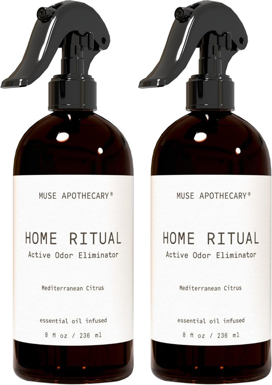 Muse Apothecary Home Ritual Active Odor Eliminator Spray - Furniture Deodorizer Spray & Bathroom Odor Eliminator for Home - Essential Oil Air Freshener - 8oz, Mediterranean Citrus