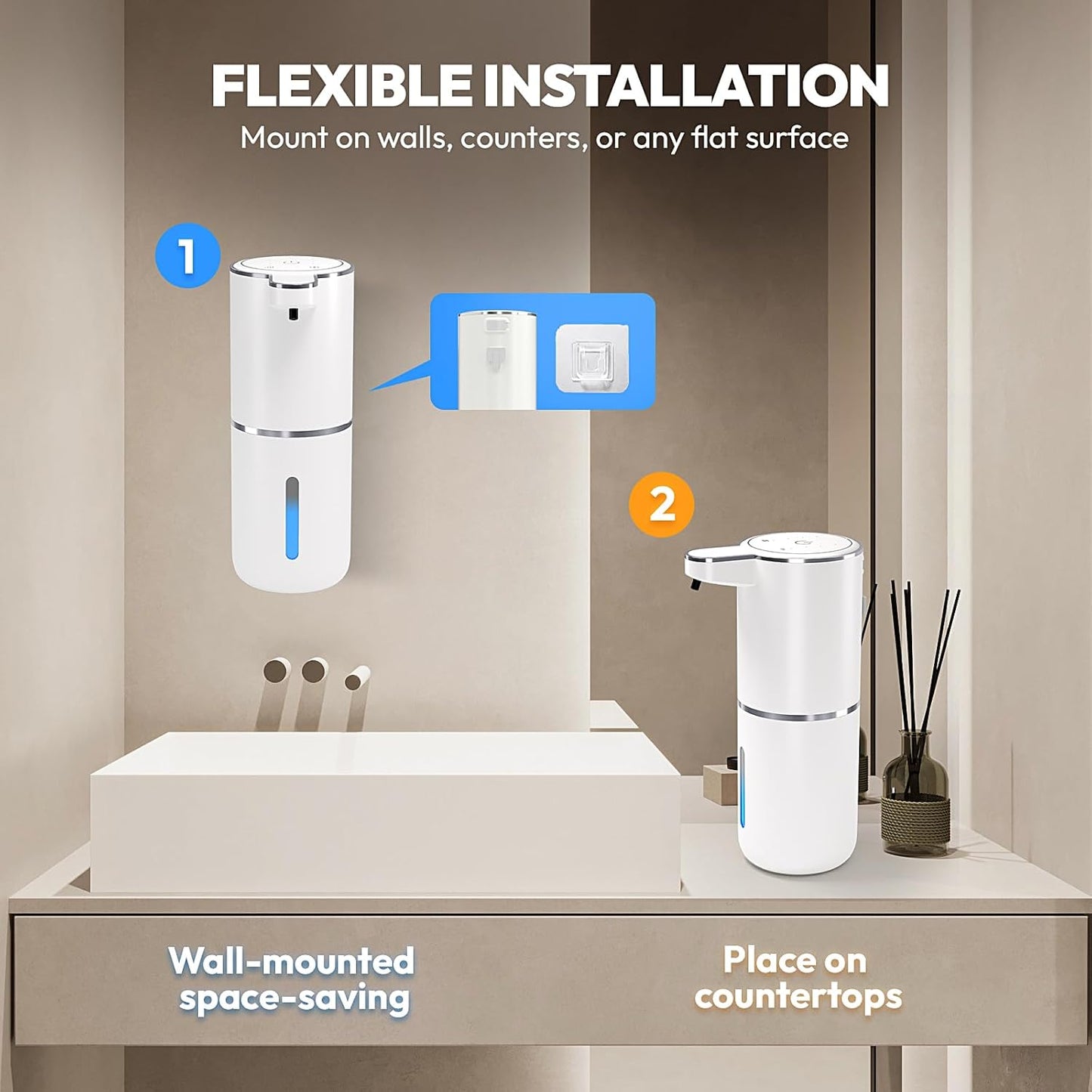 Automatic Soap Dispenser Touchless,Liquid Hand Soap Dispenser 12.8oz USB 4levels Adjustable Dispenser Electric Wall Mounted Smart for Bathroom and Kitchen Dish Soap，Easy for Toddlers(White)