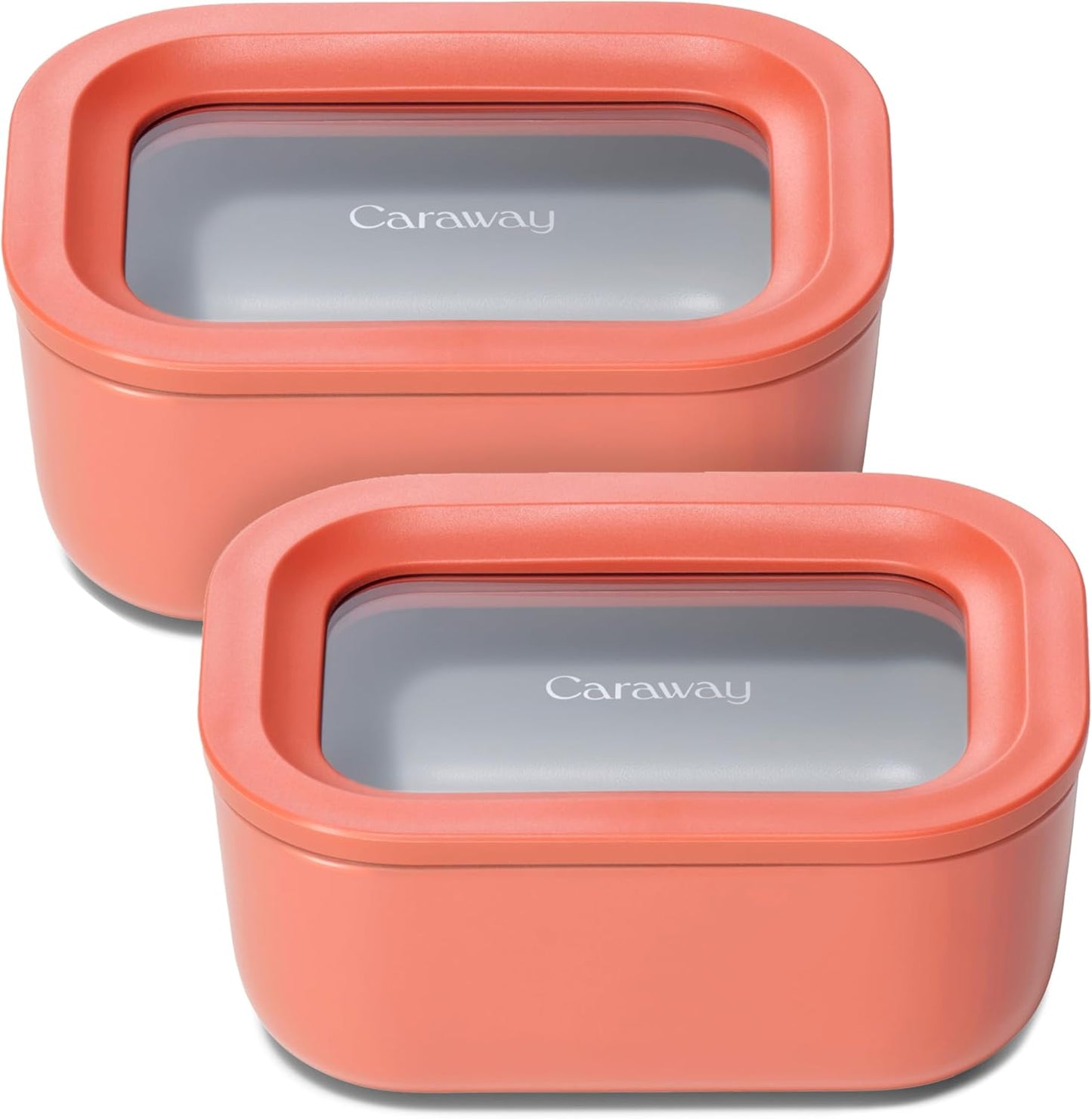 Caraway 2pc Glass Food Storage Set - 2.6 Cup Food Containers (2) - Non-Toxic Ceramic-Coated Glass - Air Release Technology - Compact & Stackable Design - Perracotta