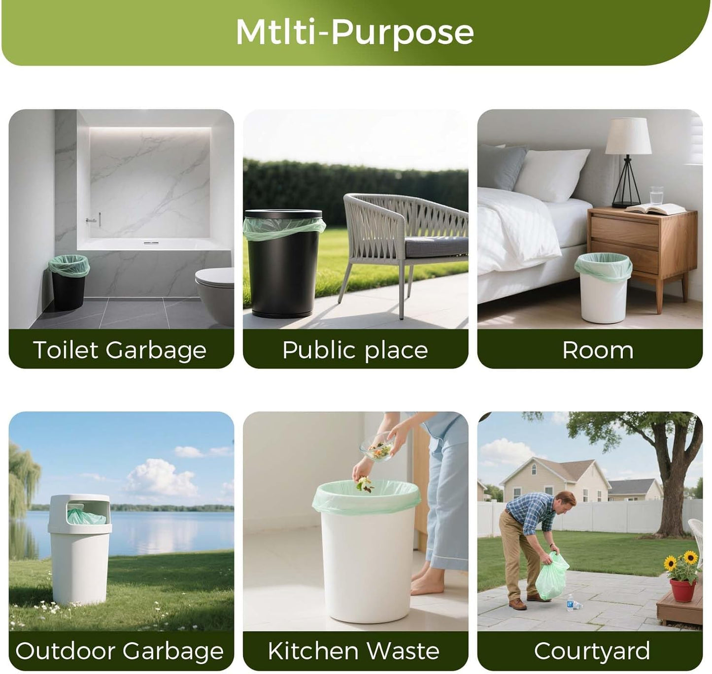 13 Gallon Compostable Trash Bags with Handle-Tie, Thick 0.87 Mil, 49.21 Liter, 30 Bags, Tall Kitchen Food Scrap Waste Bag, ASTM D6400, US BPI and OK Compost Home Certified