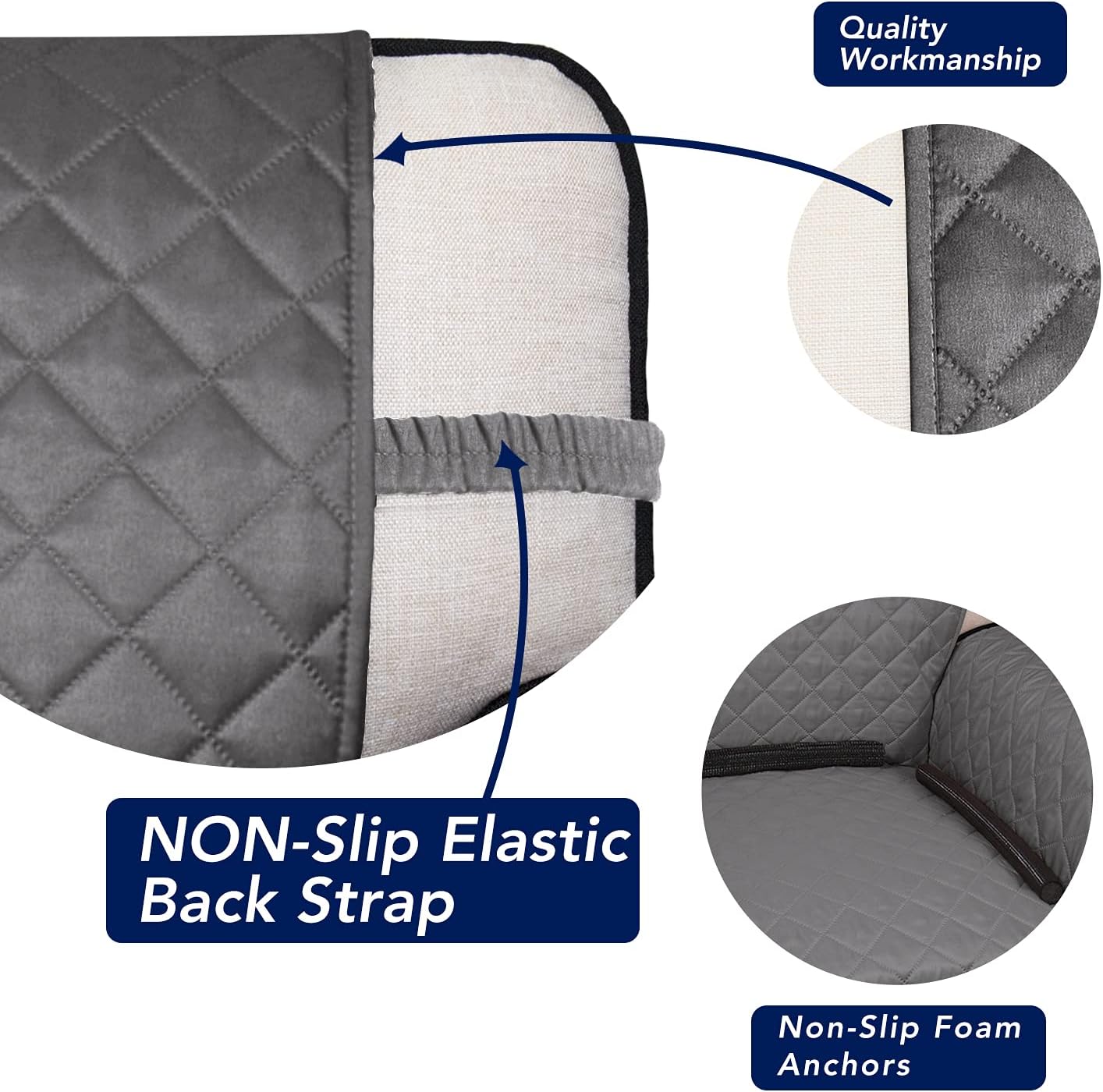 PureFit Reversible Quilted Sofa Cover, Water Resistant Slipcover Furniture Protector, Washable Couch Cover with Non Slip and Elastic Straps for Kids, Dogs, Pets (XX Large, Gray/Gray)