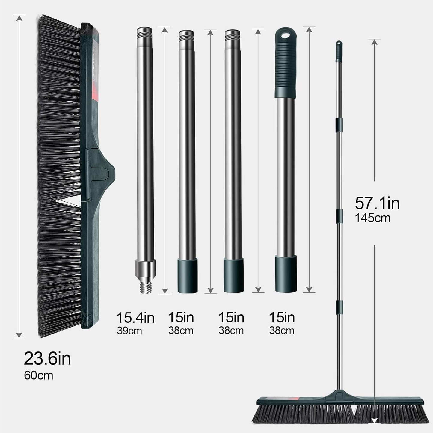 MASTERTOP 24" Push Broom Outdoor, Heavy Duty Garden Brush Broom with 58" Long Handle and Stiff Bristles,Commercial Outdoor Broom for Deck Driveway Garage Yard Patio Warehouse Concrete Floor Cleaning