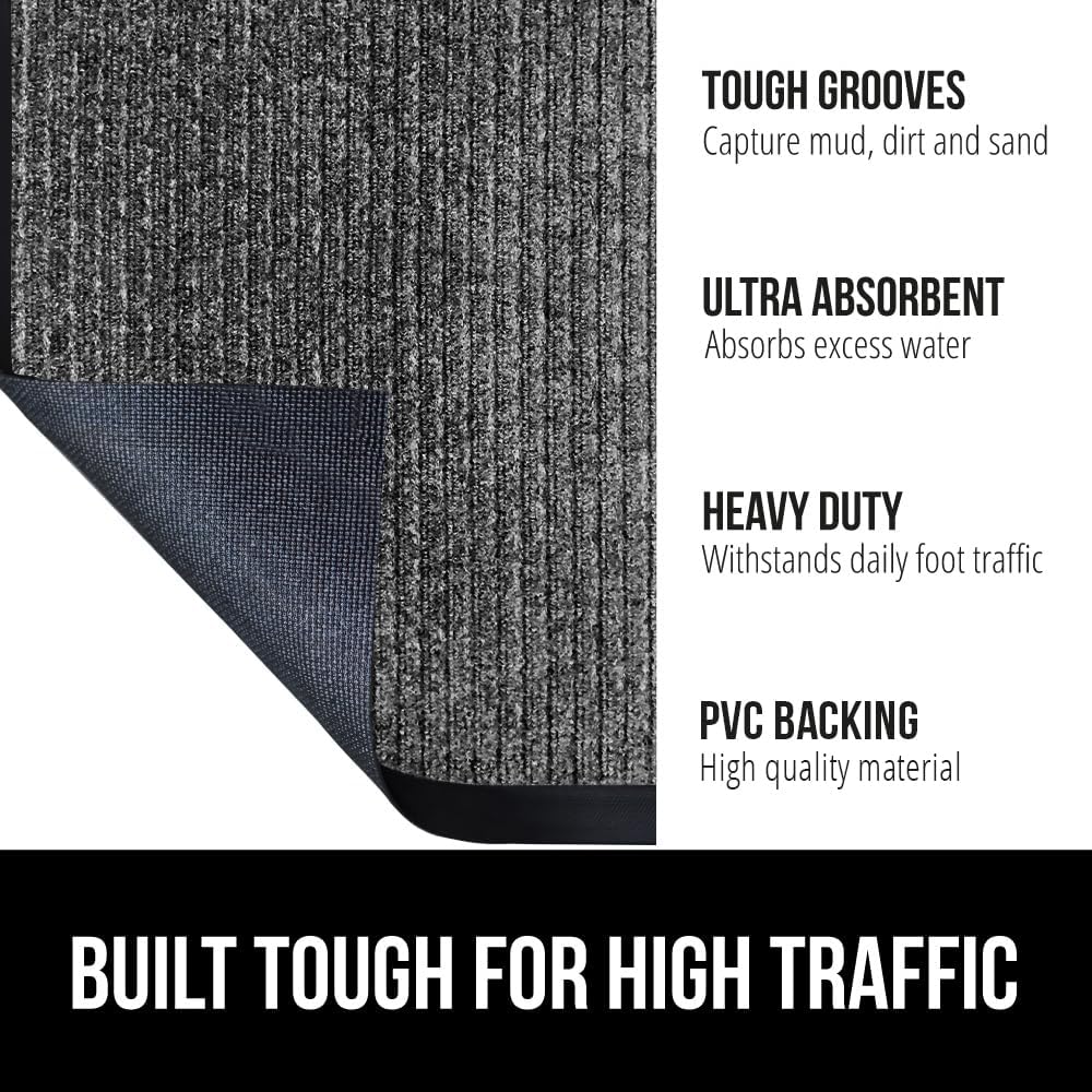 GORILLA GRIP Traffic Guard Door Mat, 47x35, Heavy Duty Welcome Mats, Commercial Office Space Doormat, Waterproof, Fade Resistant, Strong Rubber Backing, Low Profile, Shoe and Boot Scraper, Light Gray
