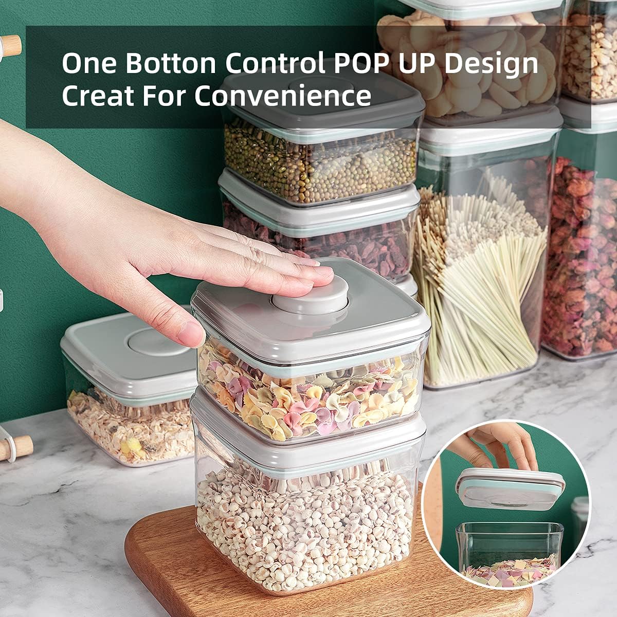 Ankou Airtight Food Storage Container - 0.32 QT （380ml Small Pop Up Food Containers With Lids, Bpa Free Stackable Container for Sugar Tea Candy- 8 Labels - Clear