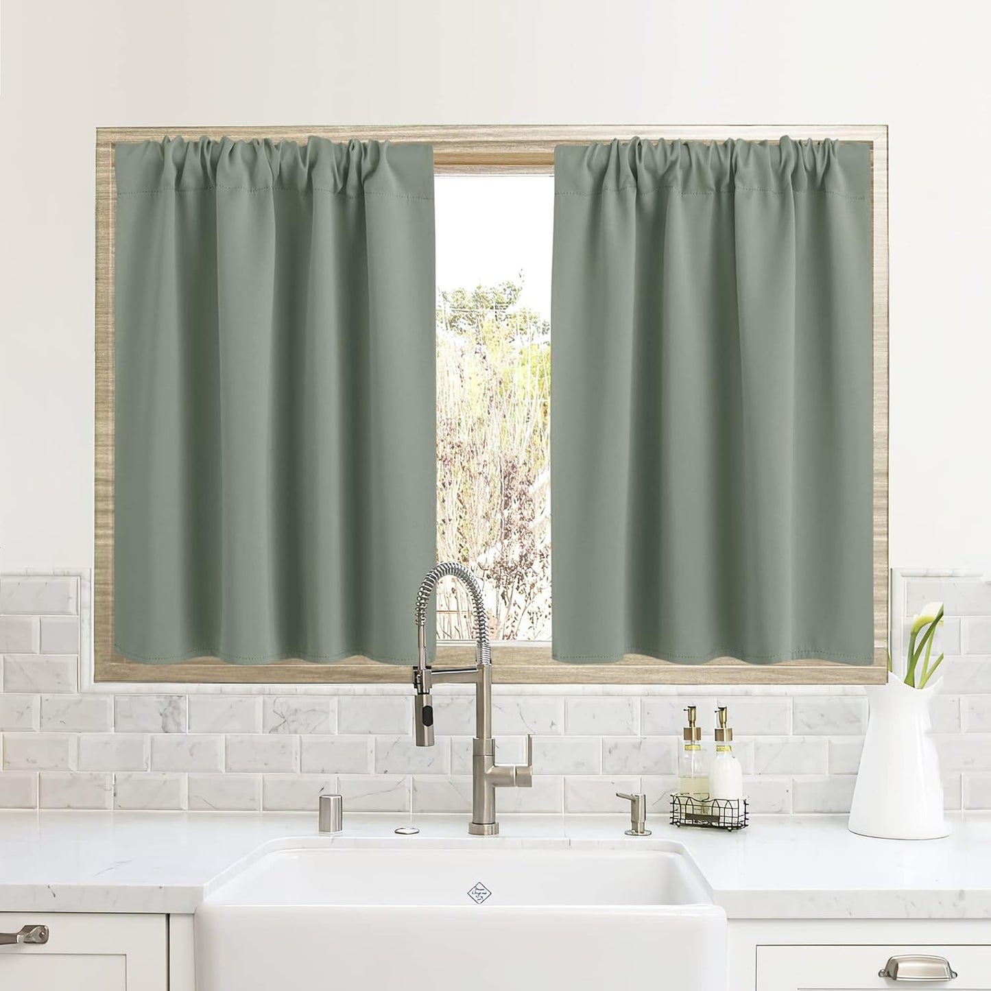 RYB HOME Blackout Curtains for Small Window - Thermal Insulated Privacy Curtains Shades for Kitchen Bathroom Cafe Dorm Loft, W 29 x L 45 inch per Panels, Sea Green, 2 Pcs