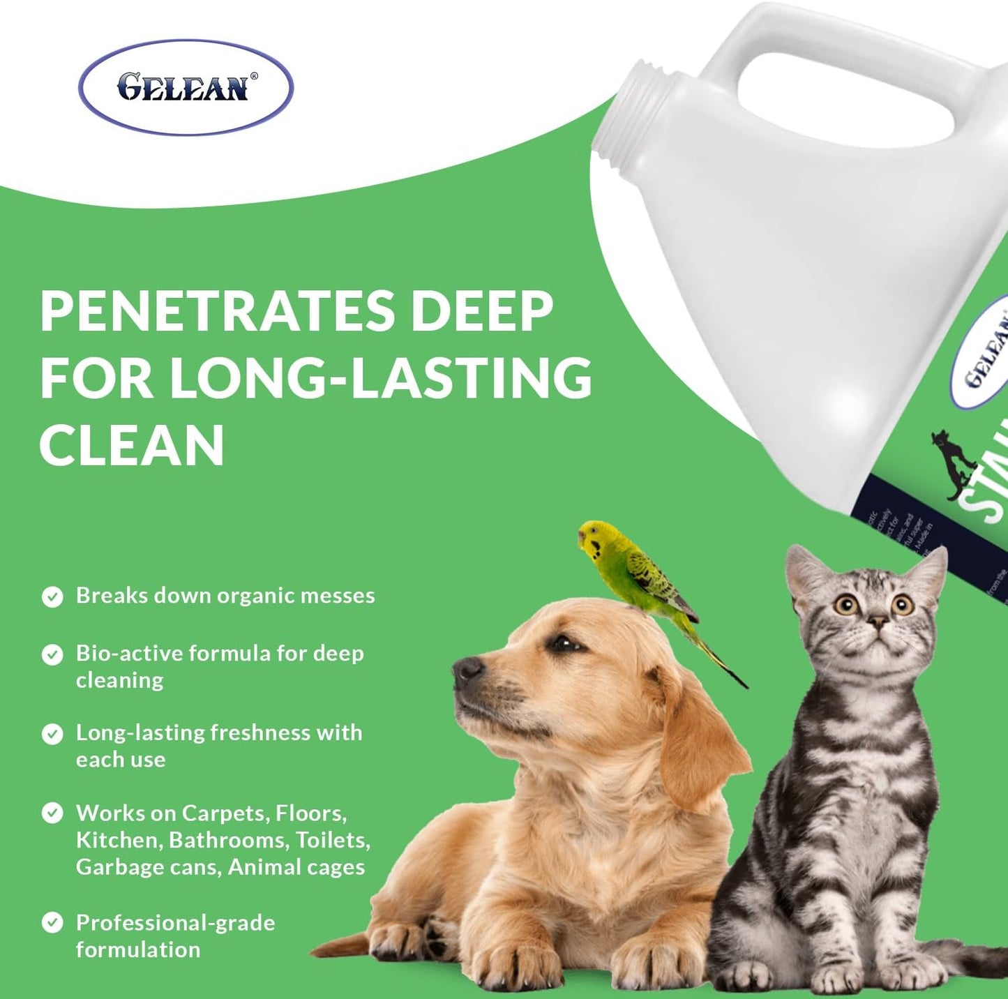Strong Stain & Odor Eliminator - Cats & Dog Enzymatic Urine Destroyer -MADE IN USA- Fresh Scent Multi-Purpose Pet Stain Remover for Floors, Carpet, Bathrooms, Drains & Trash Deodorizer cleaner, 128oz