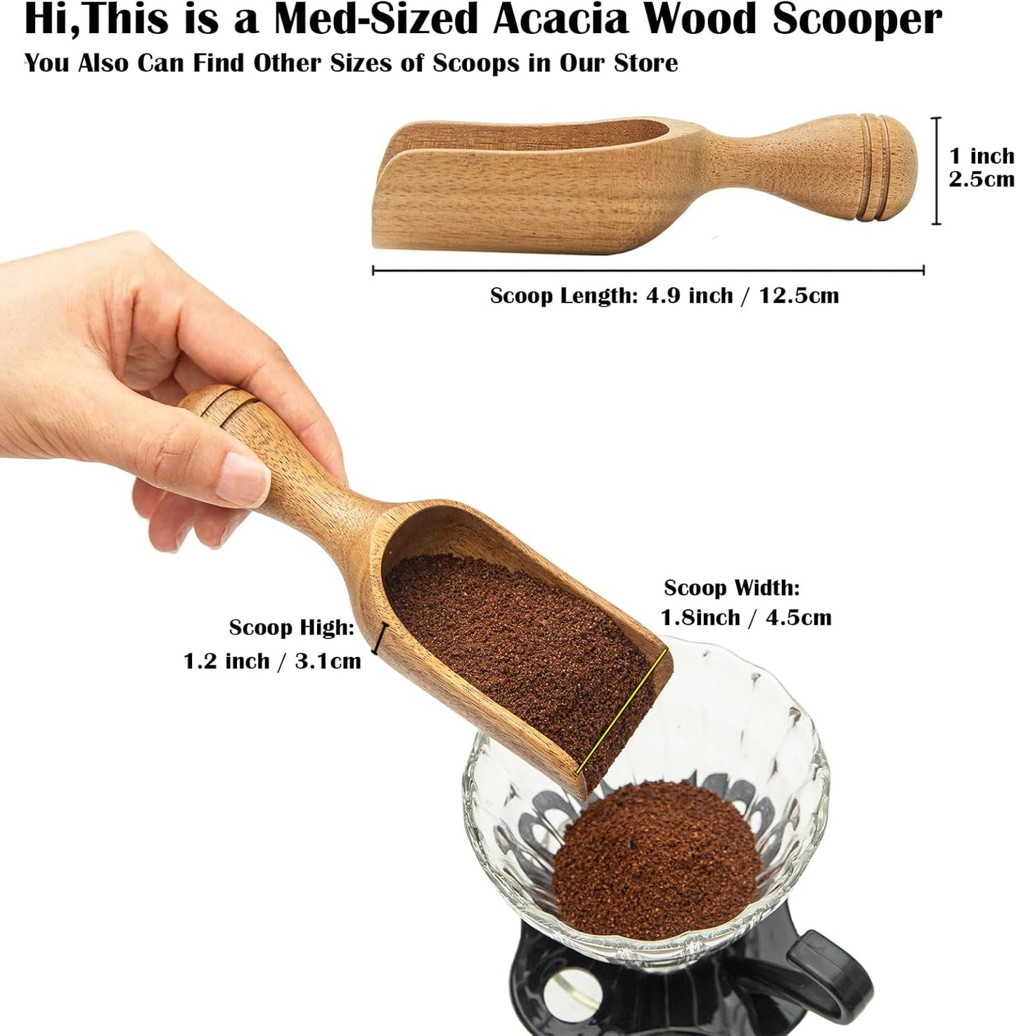 Wooden Scoops for Canisters 4PCS Wooden Scoop for Jars 4.9″Med-size Acacia Measuring Spoon for Ground Coffee Scoops Shovel Kitchen Scooping for Powder Bath Salt Laundry Detergent Shove-Multipurpose
