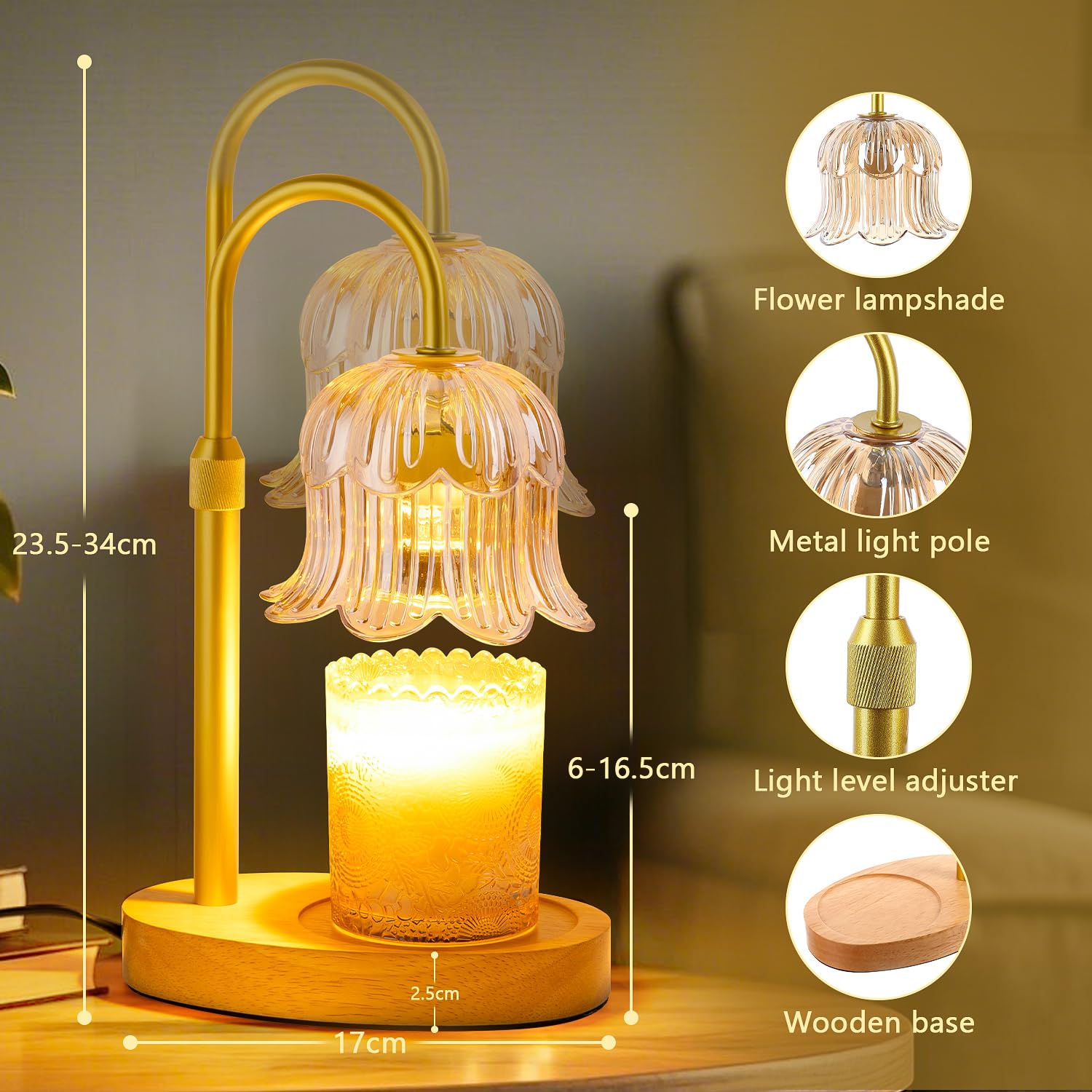 Candle Warmer Lamp Flower Electric Timer - Home Decor Women Birthday Gifts