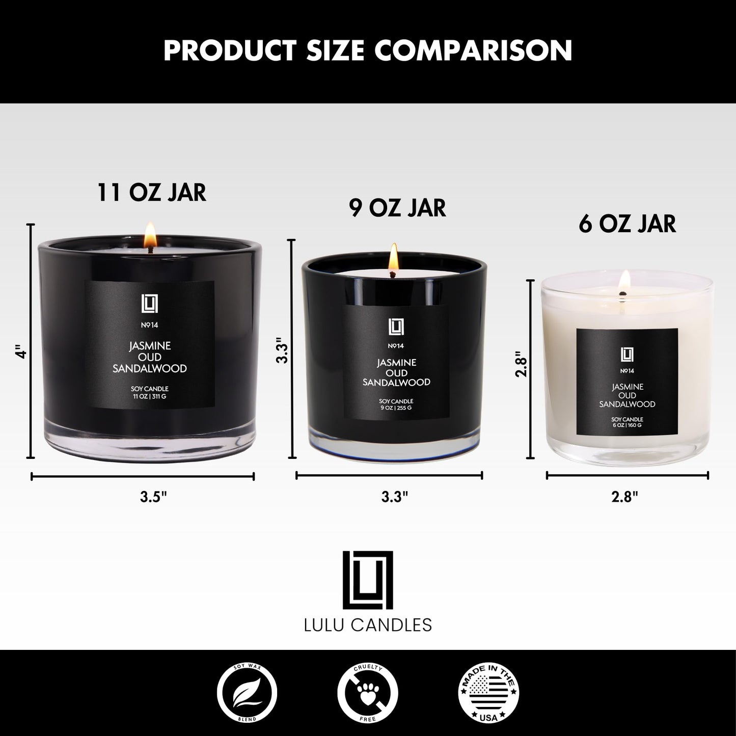 Lulu Candles Jasmine, Oud & Sandalwood Scented Soy Blend Jar Candle, 9 Oz.
