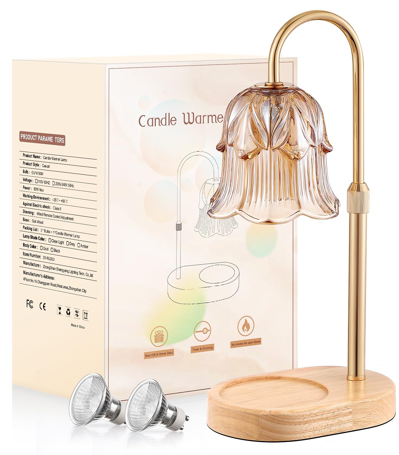 Candle Warmer Lamp Adjustable Timer - Electric Flower Glass Candles Light