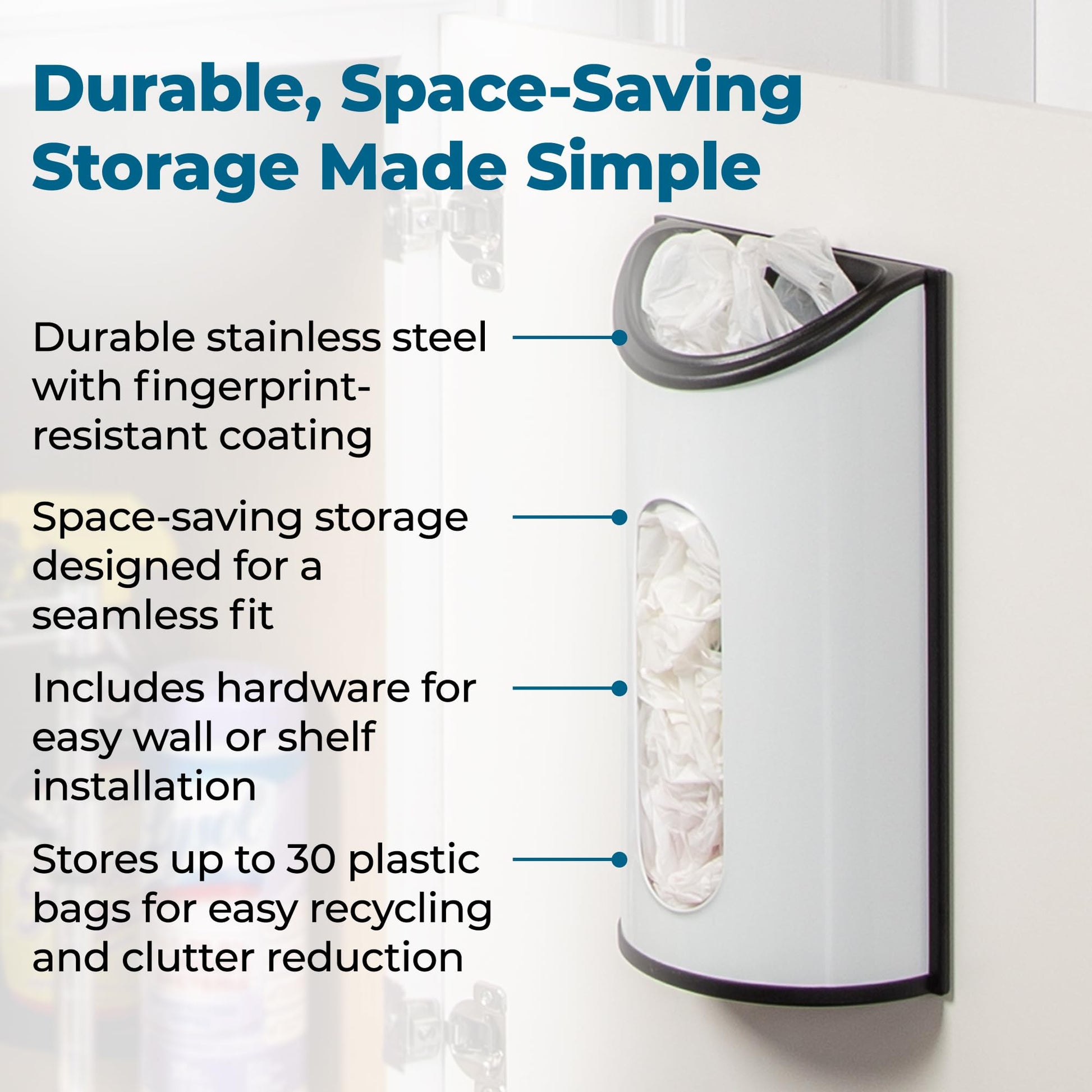 Honey-Can-Do Stainless Steel Plastic Bag Saver & Trash Bag Dispenser, Wall-Mounted Plastic Bag