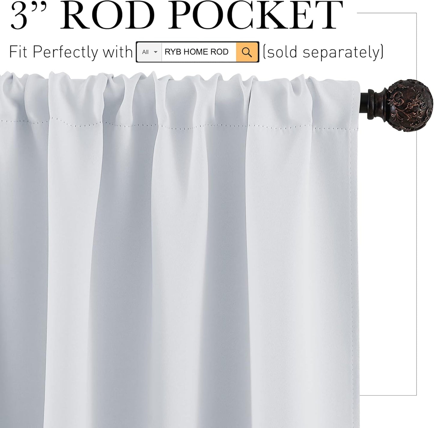 RYB HOME Window Curtains Room Darkening Energy Efficient Privacy Protect Drapes for Bedroom Living Room, 42 in Wide by 54 Long, Greyish White, 1 Pair
