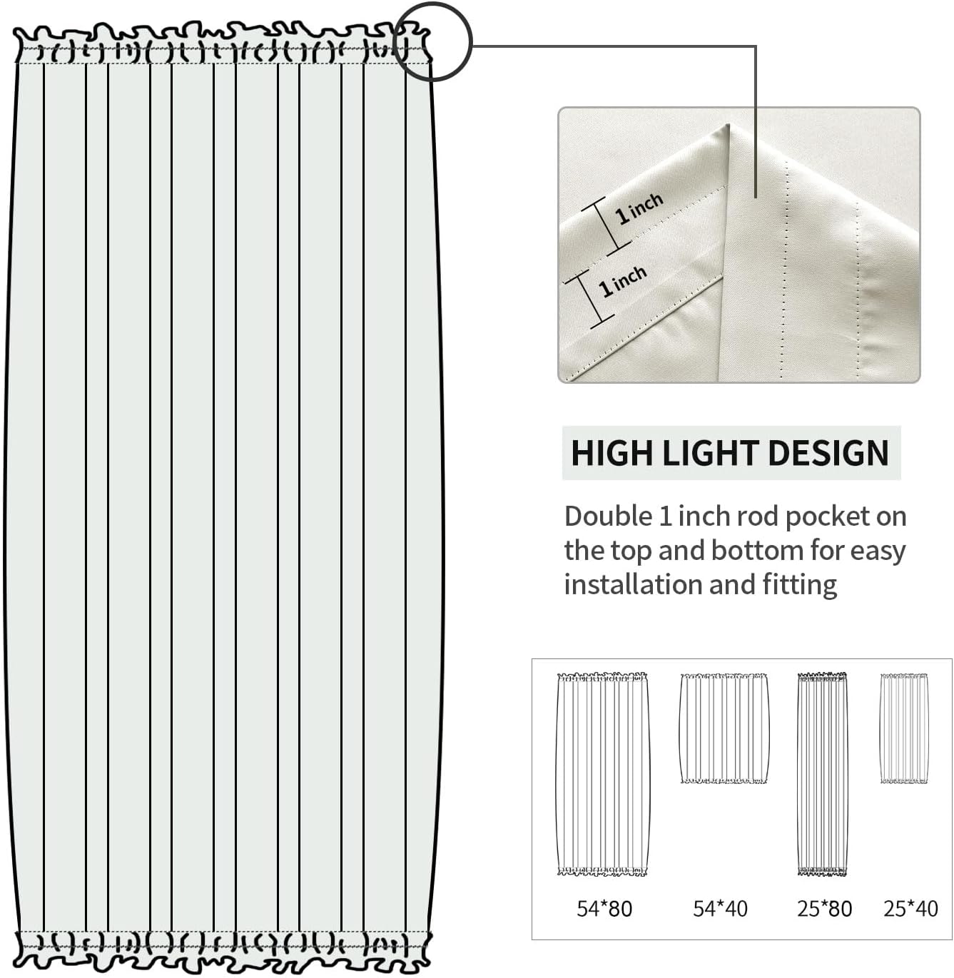 DWCN French Door Curtains – Rod Pocket Thermal Blackout Curtain for Doors with Glass Window, Kitchen and Patio Doors for Privacy, 25 X 80 Inches Long, 1 Curtain Panel with Tieback, Ivory