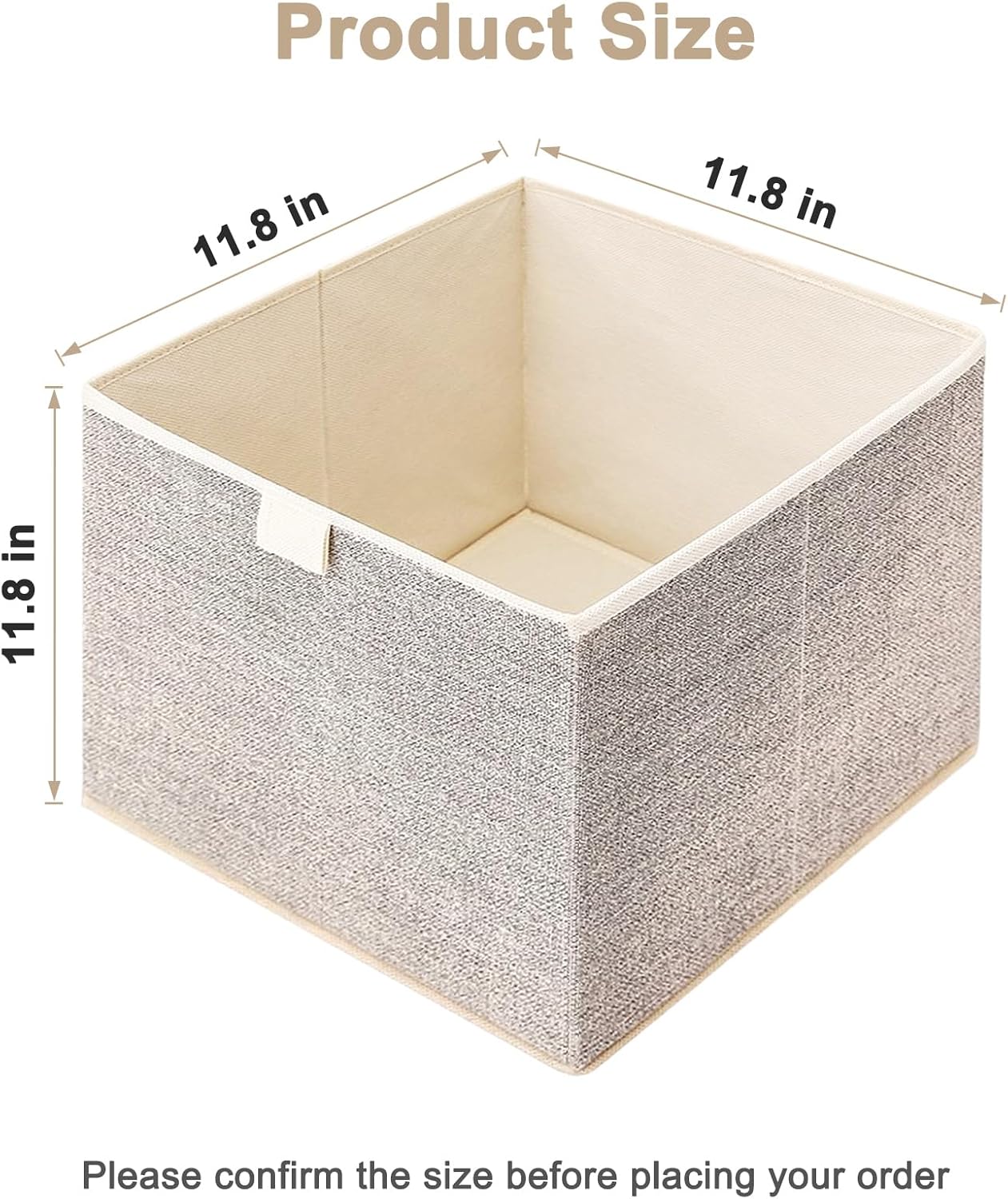 Storage Baskets, 11.8-Inch Woven Fabric Bins, Storage Cubes with Reinforced Handles, Organizer Bins for Closet Shelves, Foldable, for Toys, Clothes, Natural Beige (2PCS/Beige-11.8*11.8*11.8inch)