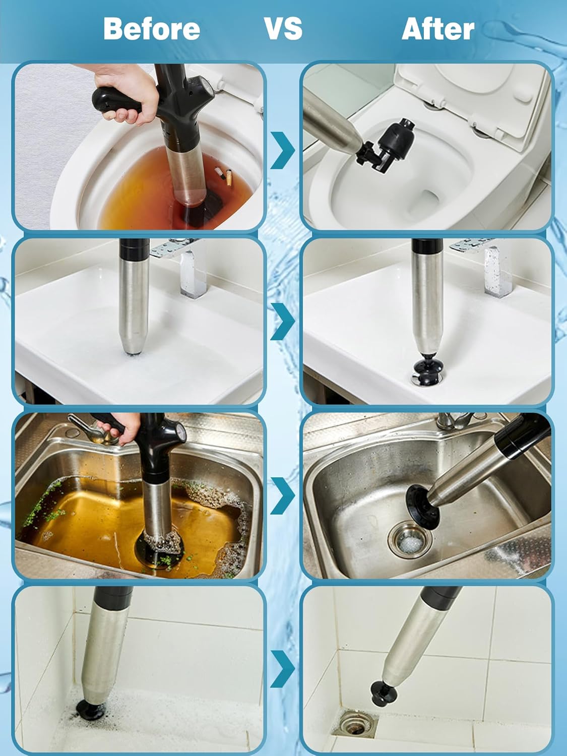 Toilet Plunger Drain Clog Remover Tool, High-Pressure Drain Snake Sink Plunger with Real-Time Barometer, Air Toilet Unclogger for Bathroom, Kitchen, Sinks and Clogged Pipe