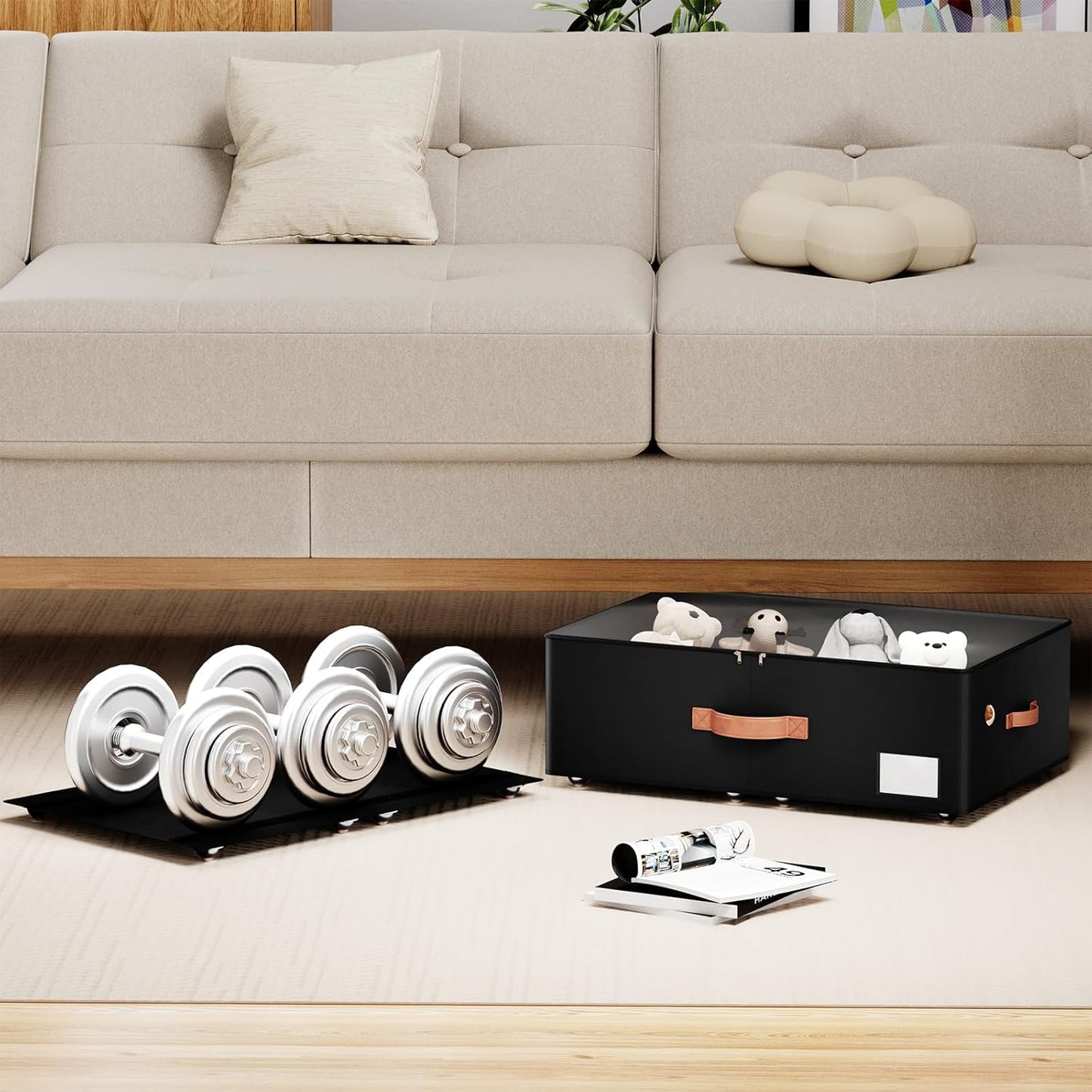 Underbed Storage With Wheels,Large Capacity 10 inches Height Storage Bins,Rolling Underbed Shoe Storage Containers,Underbed Storage Drawers for clothes & blankets (black, 10inch height)