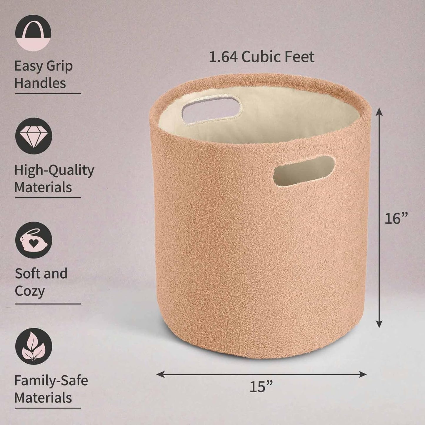 PUTSKA Basket –Round Storage for Clothes – Soft Baby Girl Basket for Nursery, Kids Room, Bedroom, Living Room –Large, Brown