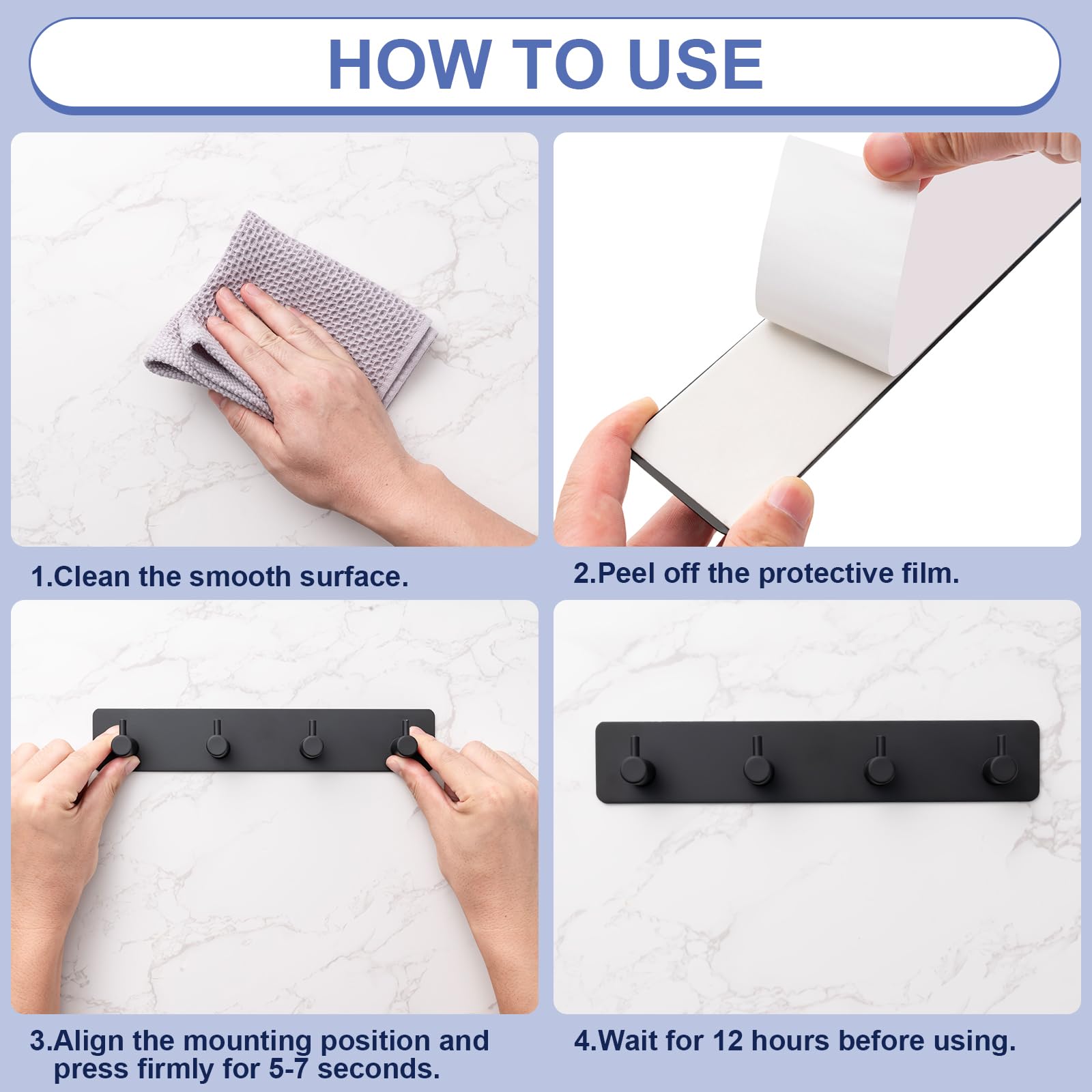 Yunzt Key Holder with 4 Hooks,Adhesive Key Hanger Organizer for Wall Mount