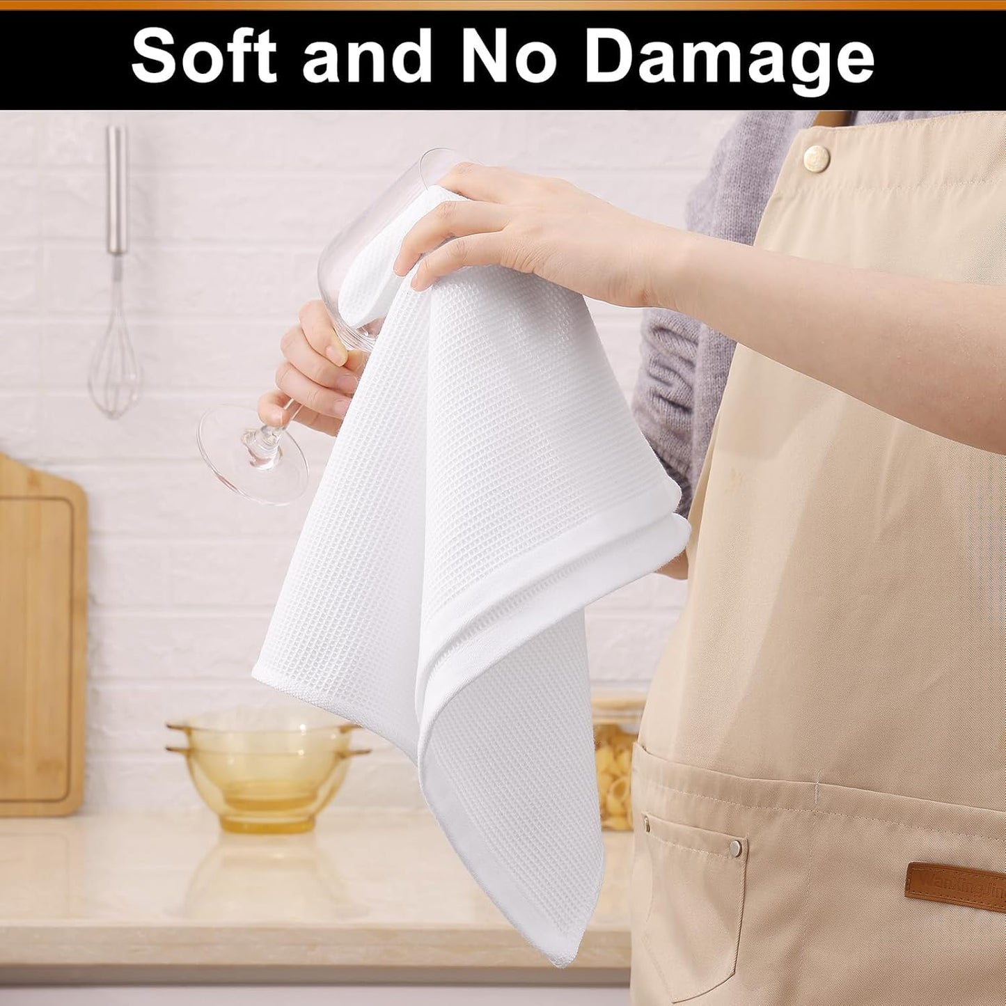 Homaxy 100% Cotton Waffle Weave Kitchen Towels - 6 Pack Soft and Absorbent Dish Towels - 16 x 26 Inches Quick Dry Hand Towels - White