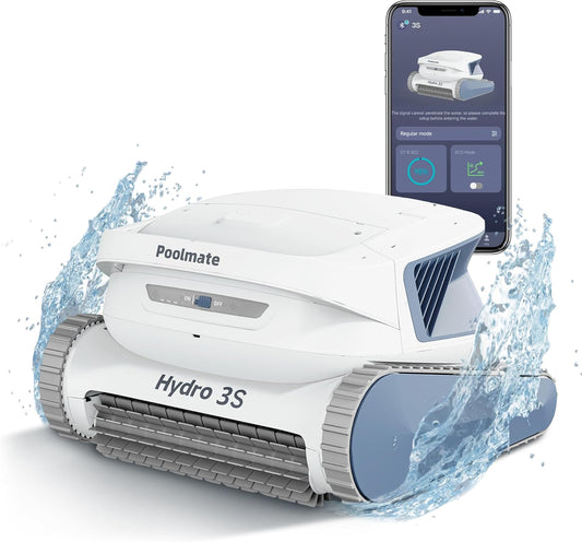 Poolmate Hydro 3S Cordless Robotic Pool Vacuum for Inground Pools, 4 Cleaning Modes, App Control, 300 Mins ECO Mode, Smart Navigation S-Path, 4.1L Large Filter Basket, Ideal for Aboveground Pools