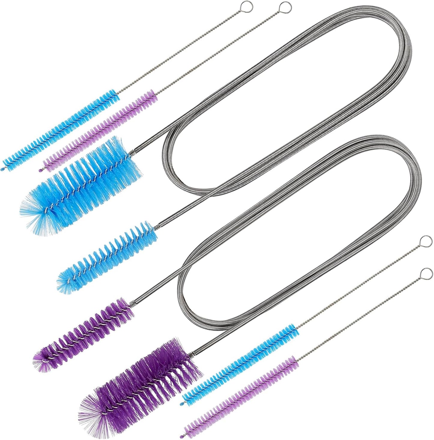 2 Pcs Tube Cleaning Brushes Flexible Long Drain Brush, 67 inch Stainless Steel Double Elastic Cleaner Hose Tube Brush and 4 Pcs 9 inch Straw Cleaning Brush for Bathroom Sink,Shower Brushes.