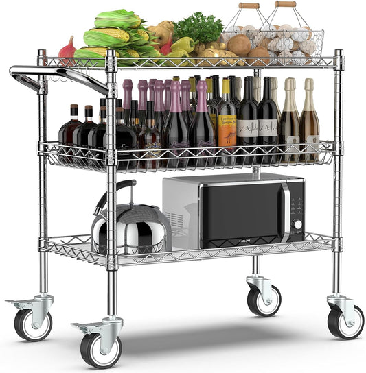 Leteuke Heavy Duty 3 Tier Rolling Utility Cart,NSF Certified 990Lbs Capacity Rolling Carts with