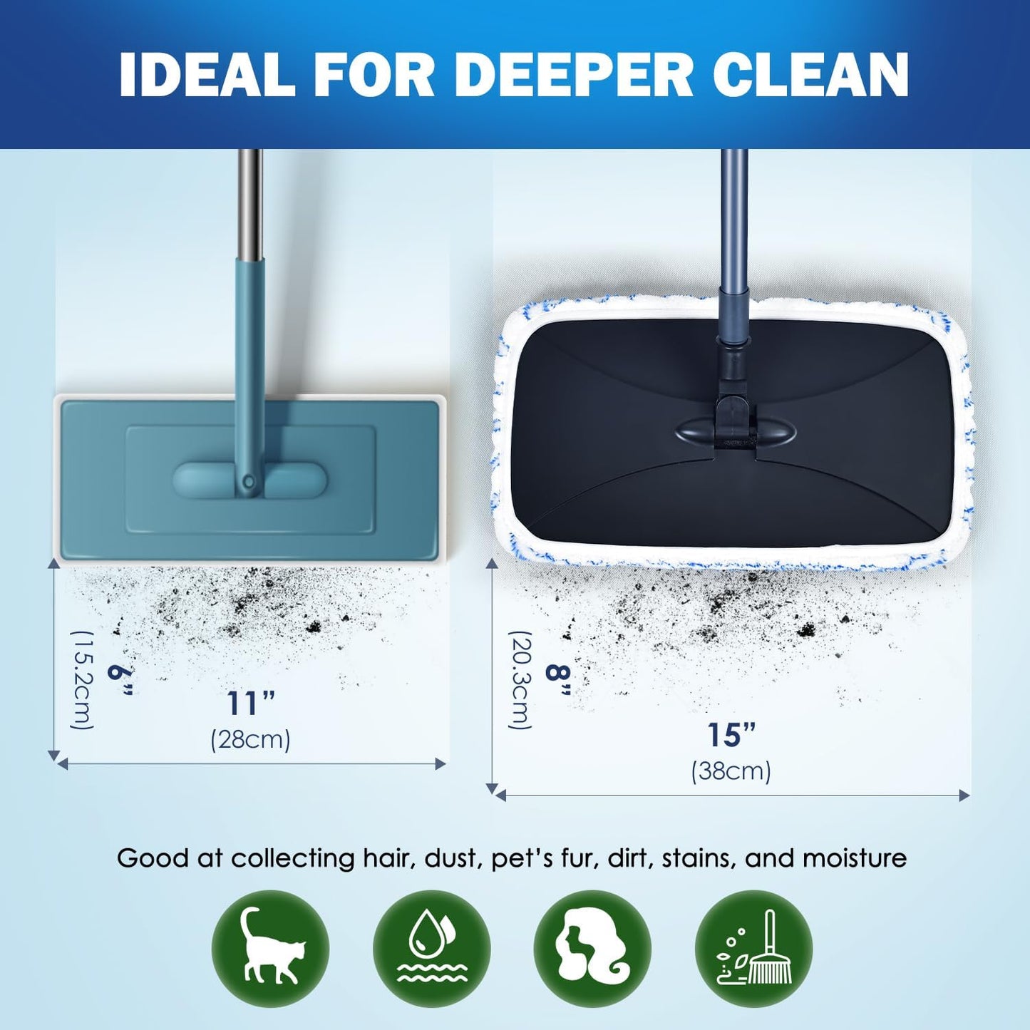 Matthew Microfiber Mop Compatible with Hardwood Floor'N More Microfiber Mop,Reusable&Washable 15x8 Inches,3Pack Microfiber Wet Mop Refills for Wet & Dry Floor Cleaning,Incl.1 Cleaning Scraper