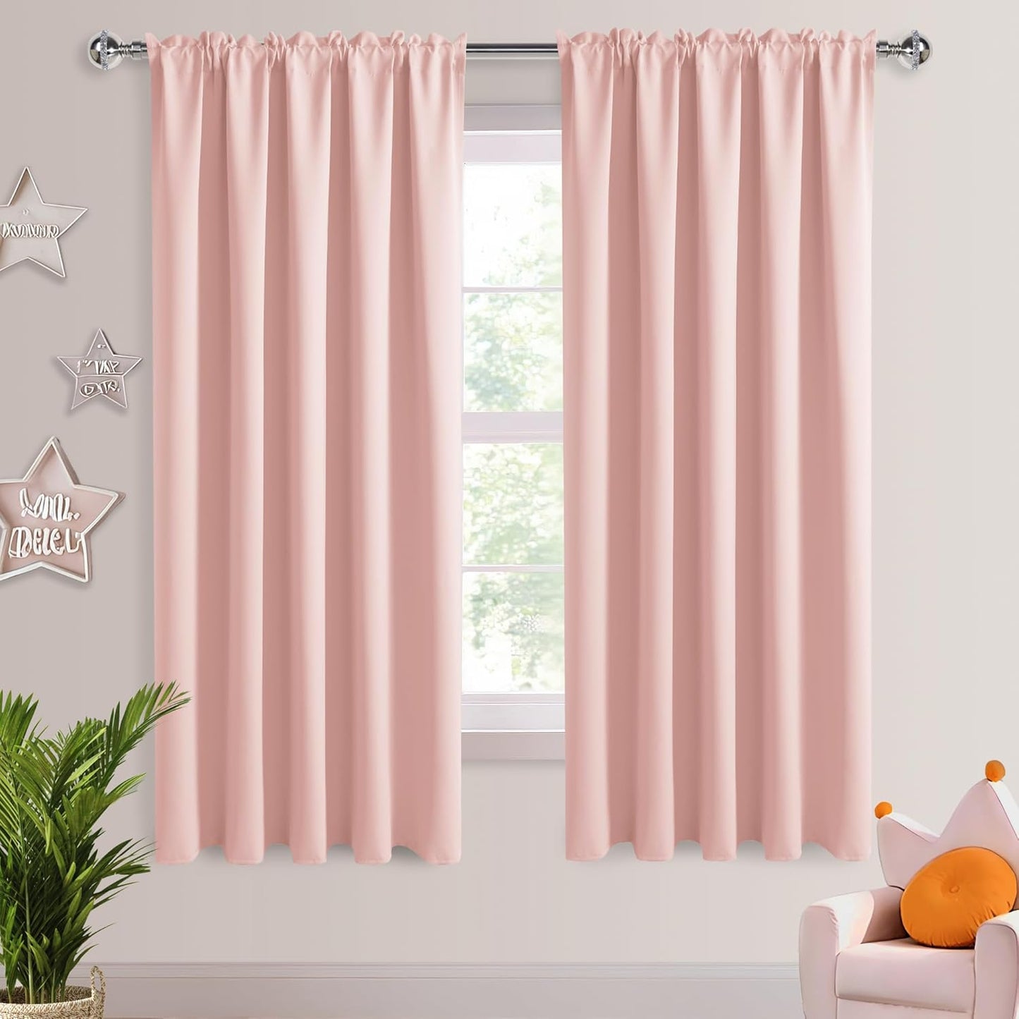 DWCN Blackout Curtains for Living Room Thermal Insulated, Energy Saving & Noise Reducing Bedroom Curtains, Blush Pink, W 70x L 72 Inch, Set of 2 Rod Pocket Curtain Panels