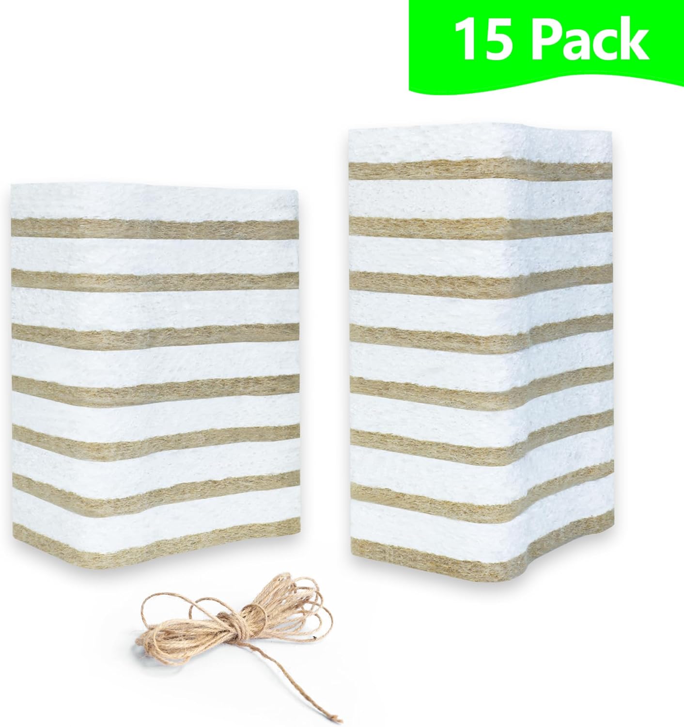 Organic Compostable Biodegradable Cellulose Sponges for Cleaning Kitchen Dishes/Sink/Pot/Potato, 15 Pack