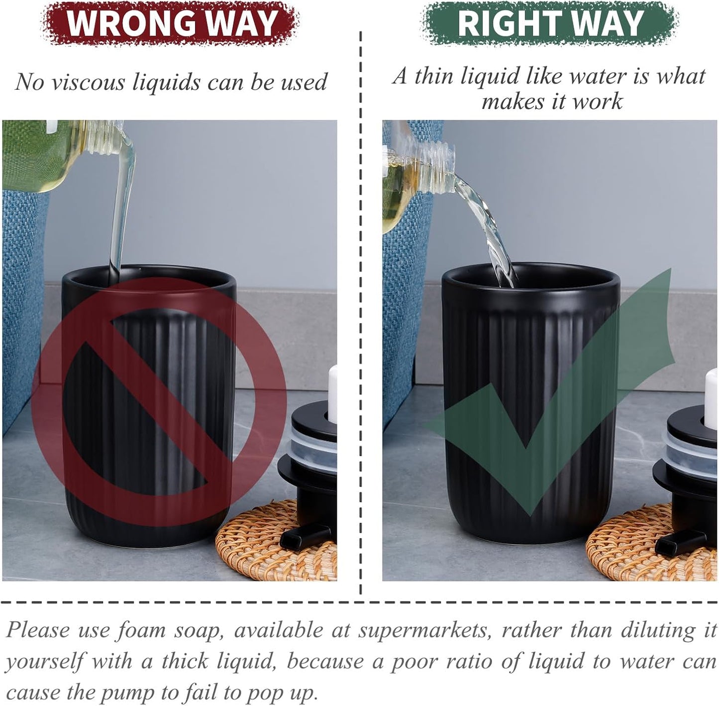 BosilunLife Foam Hand Soap Dispenser - Ceramic Black Foaming Soap Dispenser for Bathroom 12oz Refillable Liquid Lotion Soap Dispenser with Rust-Proof foaming Pump for Countertop