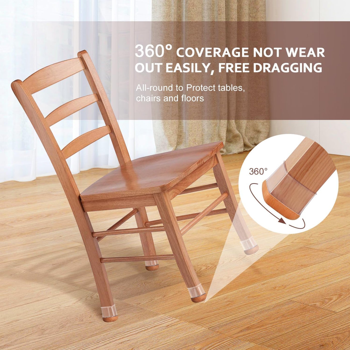 Chair Leg Floor Protectors Square Chair Leg Protectors for Hardwood Floors Silicone Caps Felt Strengthen Bottom Protection Anti-Scratch Reduce Noise 32 Pack Clear Square M Fit:13/16" to 1" (20-26mm)
