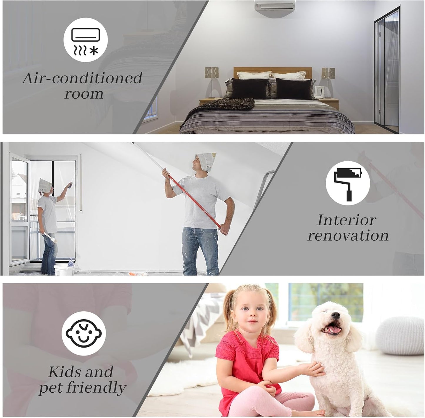 Amylove Zipper 34 x 80 Inch Dust Barrier Door Kit Construction Door Barrier 2.8 x 6.7 ft Reusable Plastic Curtain Cover Containment Standard Doorway Temporary Wall Screen Sheeting for Bathroom Hallway