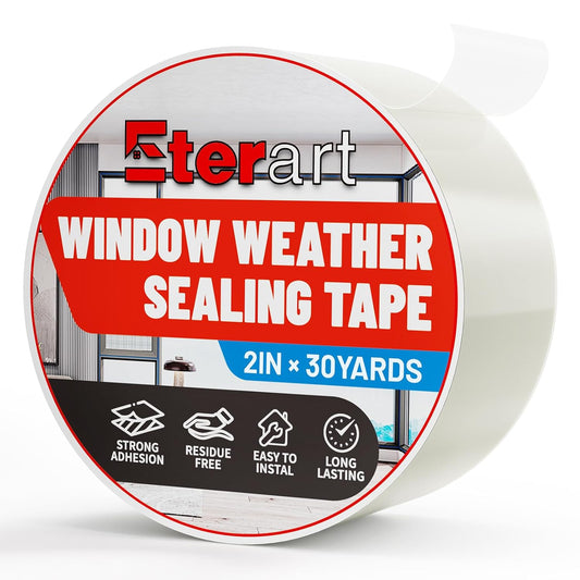 Transparent Weatherproof Seal Tape 2" x 30 Yards, High Strength Waterproof Sealing Tape for Windows Doors, RV Bathroom Kitchen Outdoor, Air Water Leakage Protection Adhesive Weather Stripping