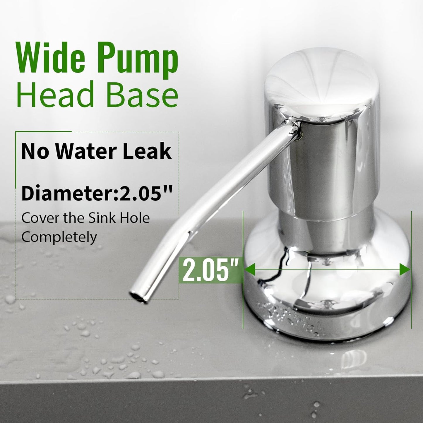 Soap Dispenser for Kitchen Sink, Kitchen Sink Soap Dispenser with 17 OZ Bottle, Refill from The Top Bar, Longer Threaded Shaft Shank, Wide Pump Head Base (Chrome)